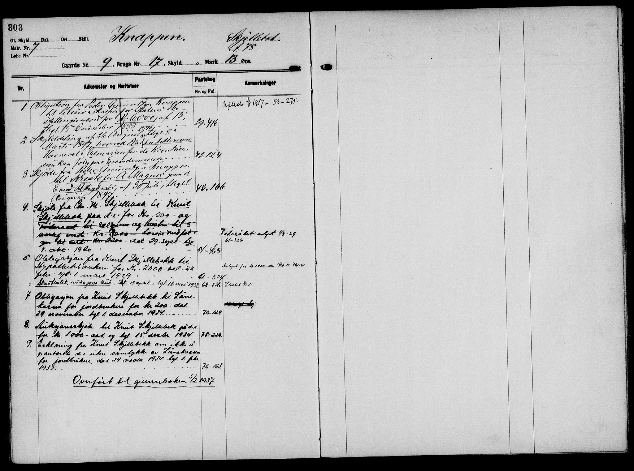 Solør tingrett, AV/SAH-TING-008/H/Ha/Hak/L0001: Panteregister nr. I, 1900-1935, s. 303
