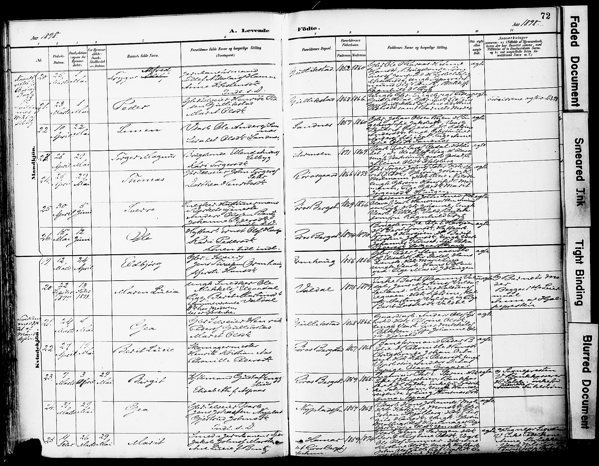 Ministerialprotokoller, klokkerbøker og fødselsregistre - Sør-Trøndelag, SAT/A-1456/681/L0935: Ministerialbok nr. 681A13, 1890-1898, s. 72