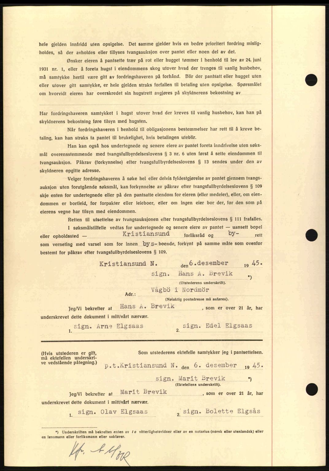 Nordmøre sorenskriveri, AV/SAT-A-4132/1/2/2Ca: Pantebok nr. B93a, 1945-1945, Dagboknr: 1646/1945