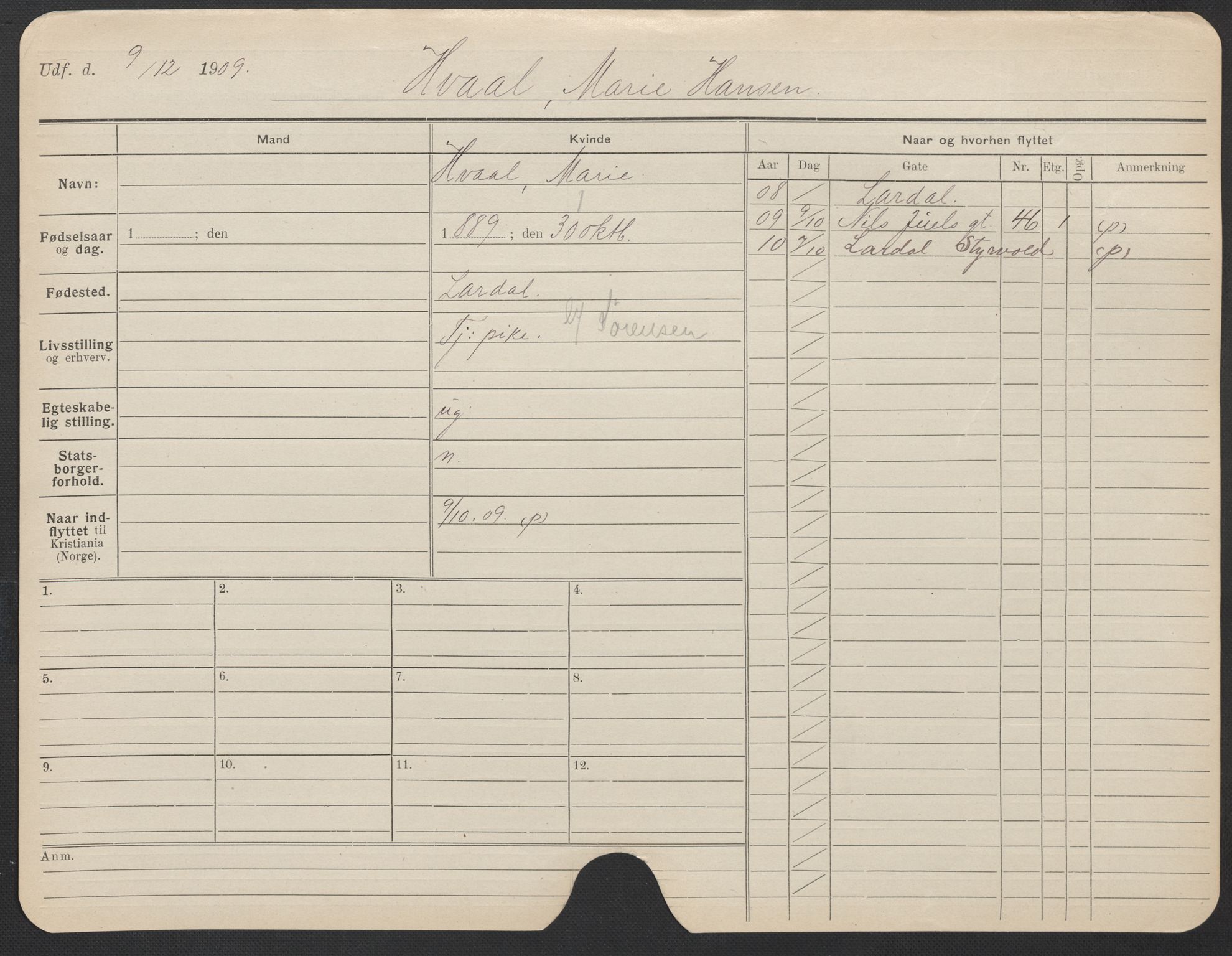 Oslo folkeregister, Registerkort, AV/SAO-A-11715/F/Fa/Fac/L0025: Kvinner, 1906-1914, s. 500a