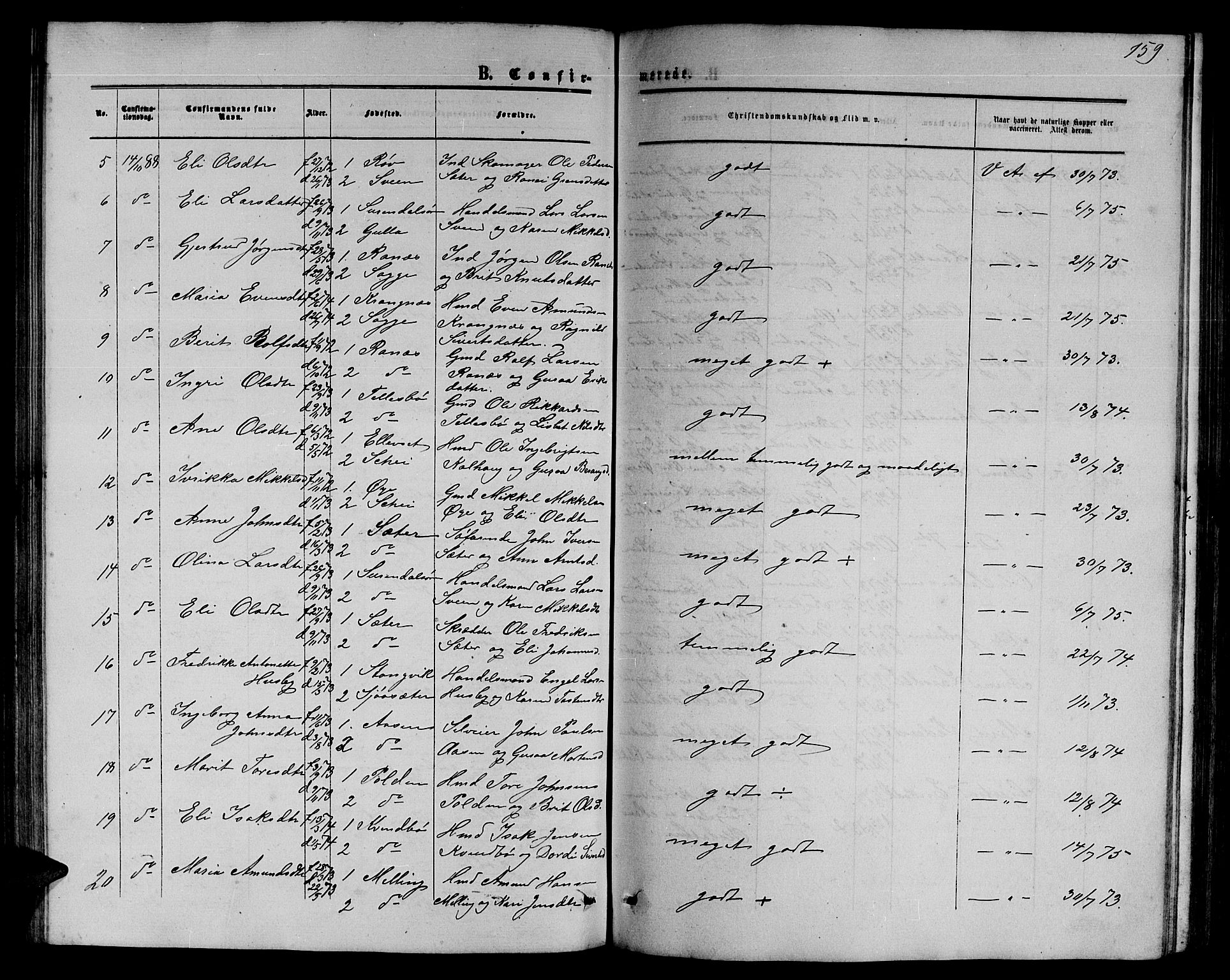 Ministerialprotokoller, klokkerbøker og fødselsregistre - Møre og Romsdal, SAT/A-1454/595/L1051: Klokkerbok nr. 595C03, 1866-1891, s. 159