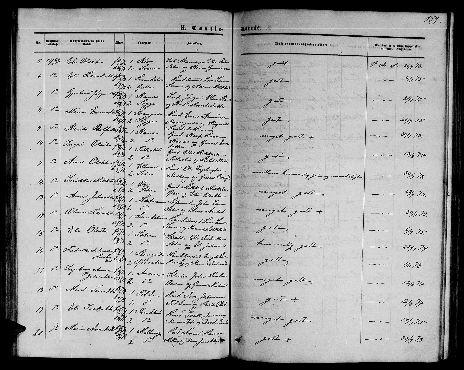 Ministerialprotokoller, klokkerbøker og fødselsregistre - Møre og Romsdal, AV/SAT-A-1454/595/L1051: Klokkerbok nr. 595C03, 1866-1891, s. 159