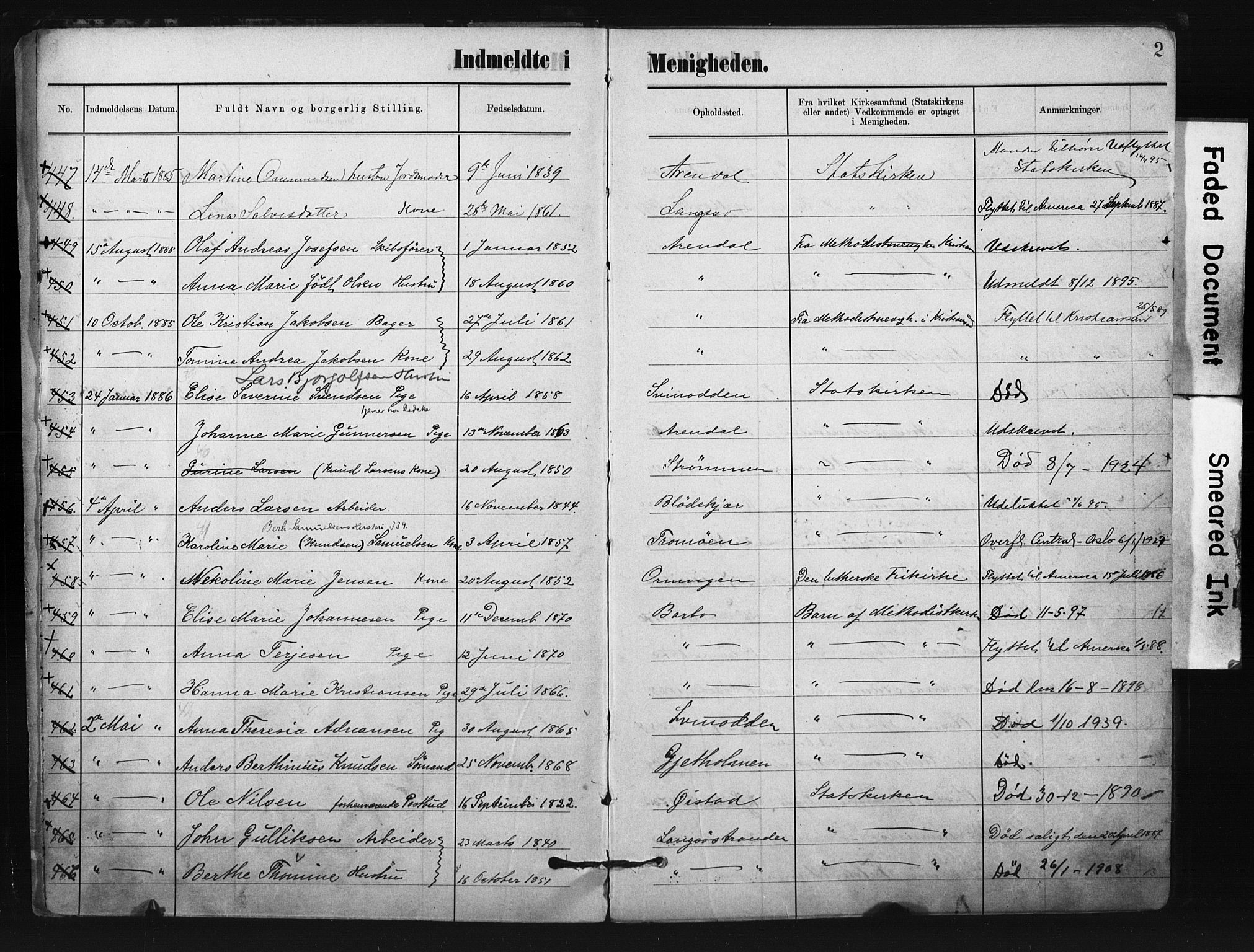 Metodistmenigheten, Arendal, AV/SAK-1292-0011/F/Fa/L0004: Dissenterprotokoll nr. F 4, 1883-1892, s. 2