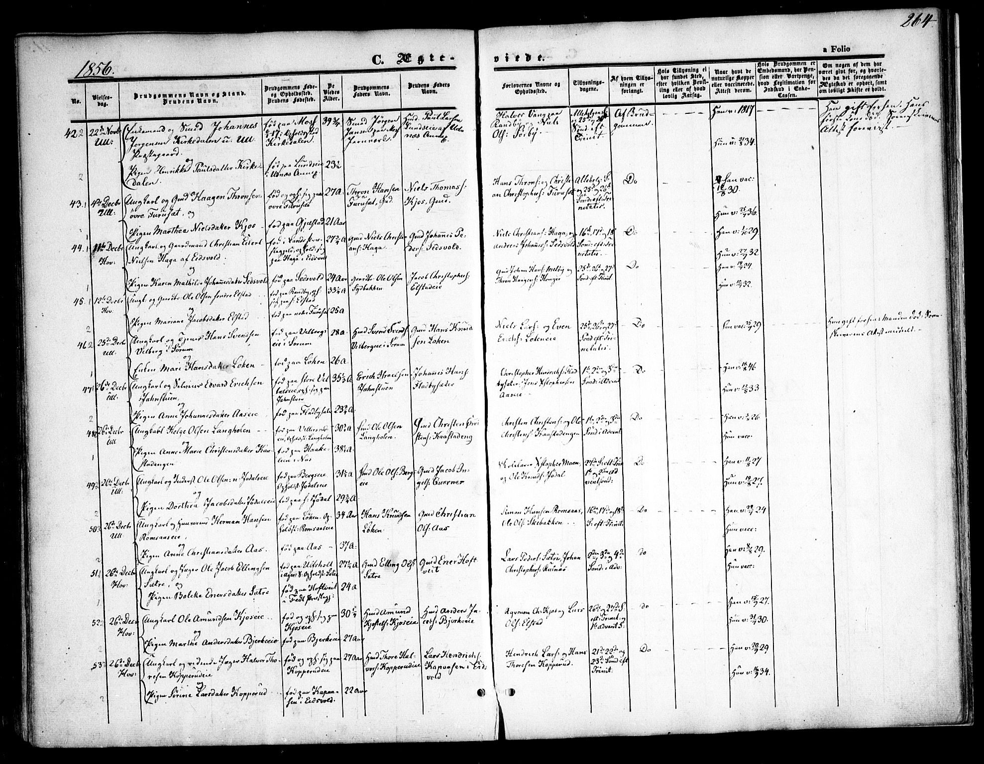Ullensaker prestekontor Kirkebøker, AV/SAO-A-10236a/F/Fa/L0015.a: Ministerialbok nr. I 15A, 1851-1862, s. 264