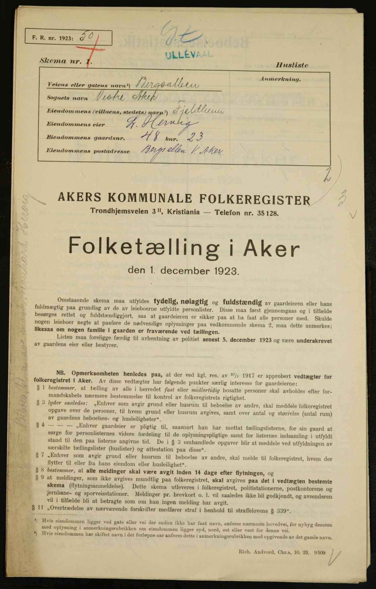 , Kommunal folketelling 1.12.1923 for Aker, 1923, s. 7748