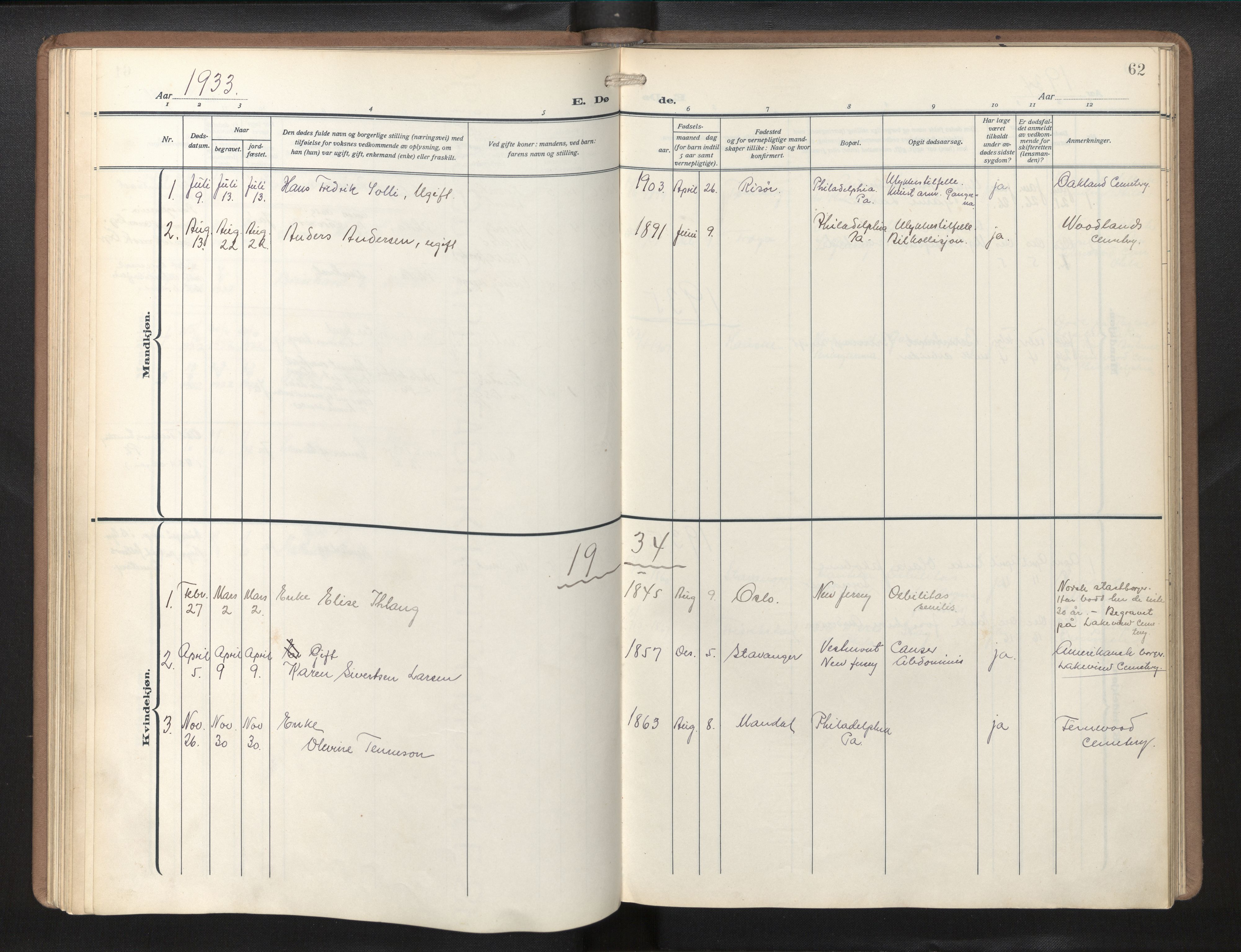 Den norske sjømannsmisjon i utlandet/Philadelphia, AV/SAB-SAB/PA-0113/H/Ha/L0002: Ministerialbok nr. A 2, 1931-1957, s. 61b-62a