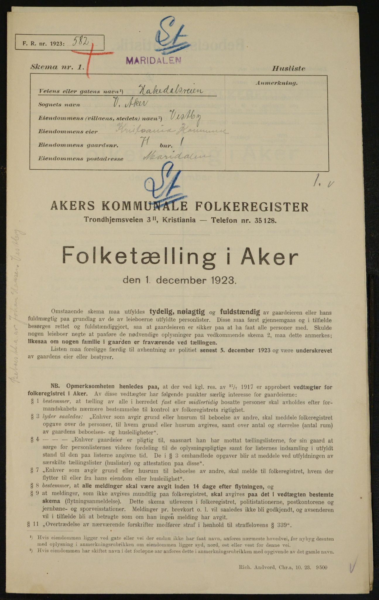 , Kommunal folketelling 1.12.1923 for Aker, 1923, s. 11006