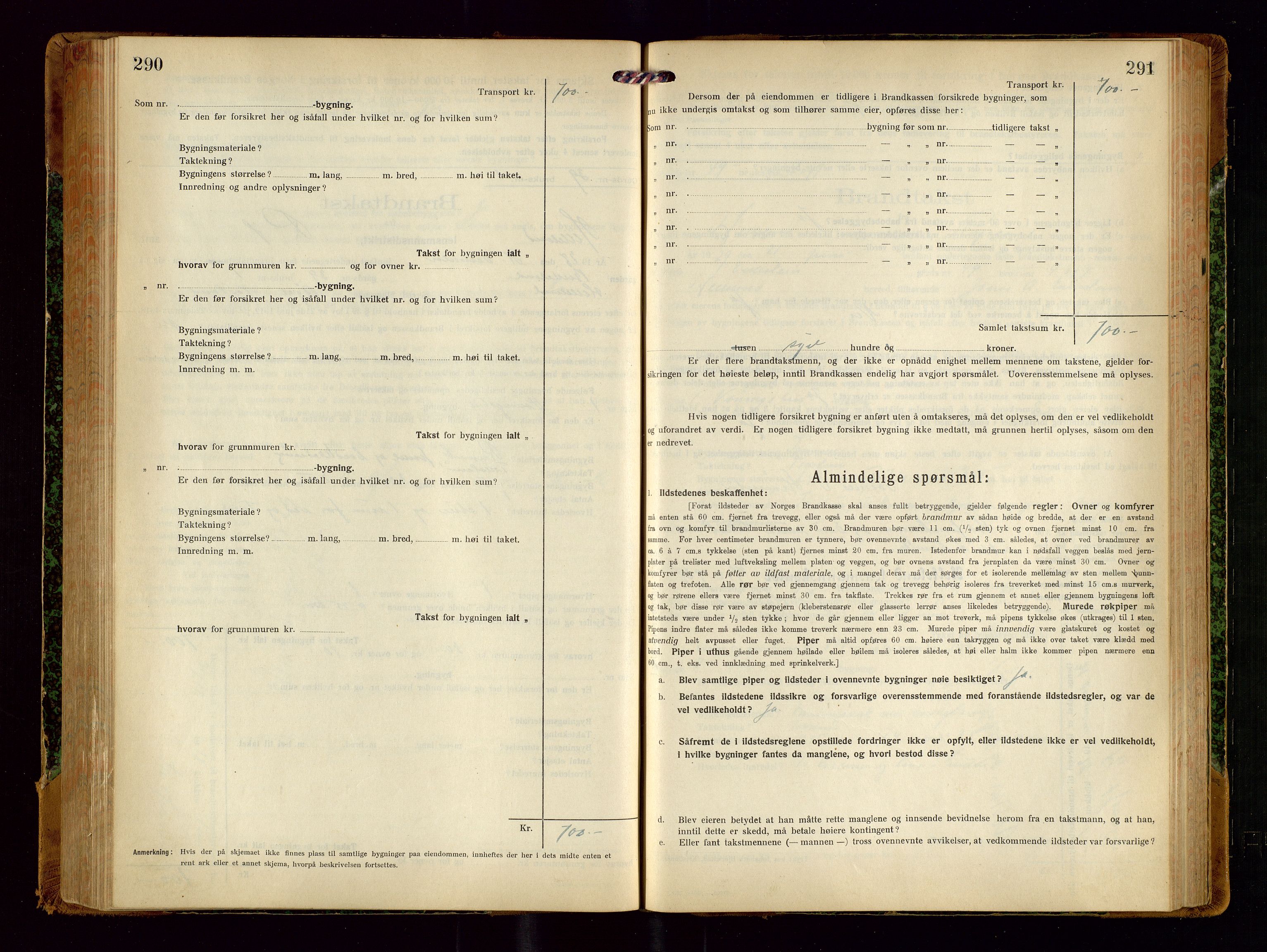 Helleland lensmannskontor, SAST/A-100209/Gob/L0002: "Brandtakstprotokoll", 1921-1930, s. 290-291