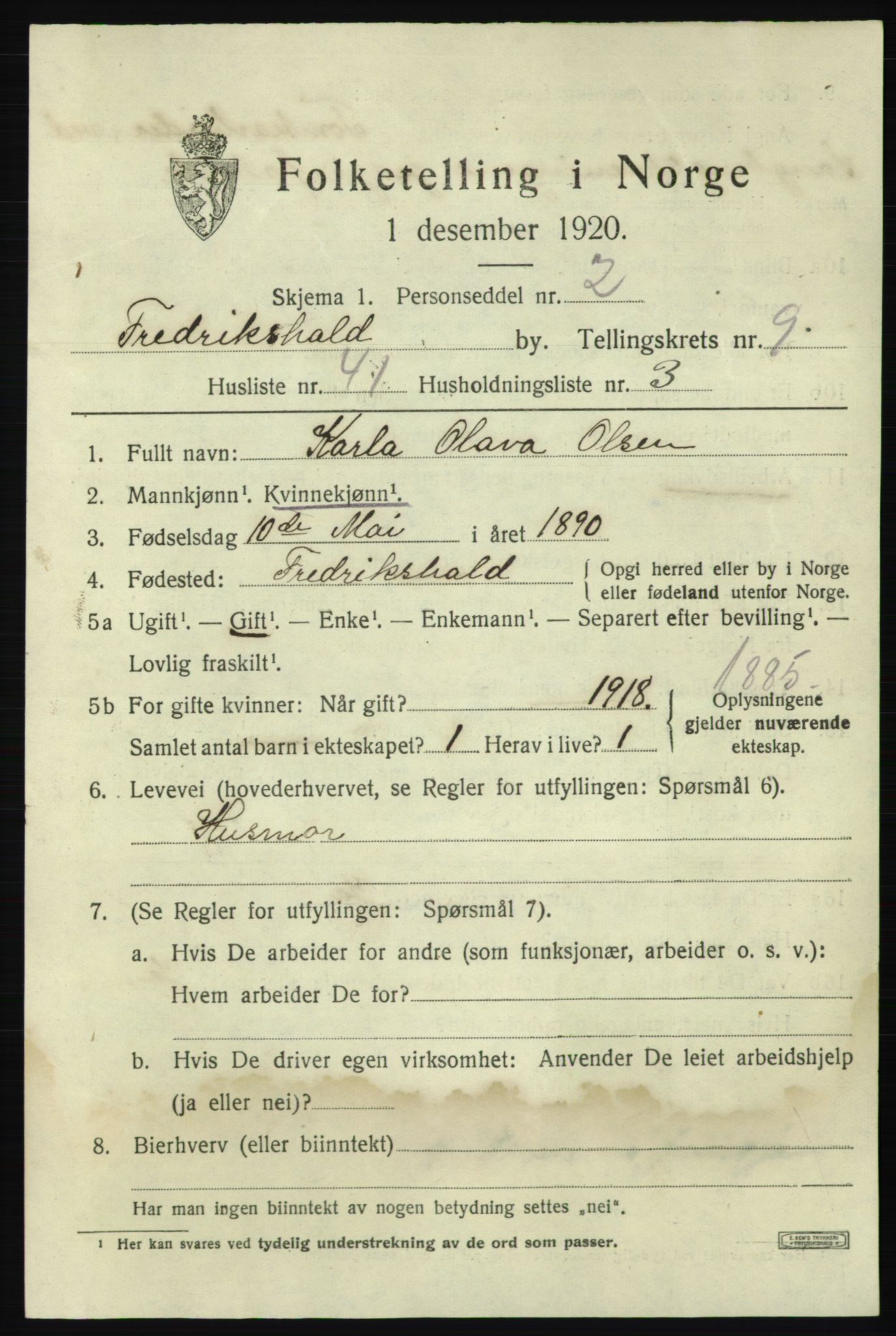 SAO, Folketelling 1920 for 0101 Fredrikshald kjøpstad, 1920, s. 16819