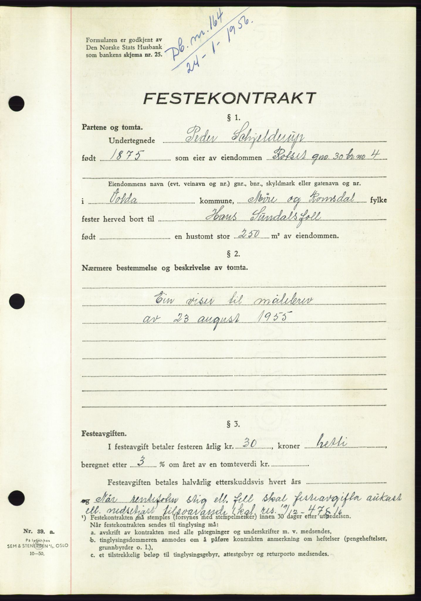 Søre Sunnmøre sorenskriveri, AV/SAT-A-4122/1/2/2C/L0102: Pantebok nr. 28A, 1955-1956, Dagboknr: 164/1956