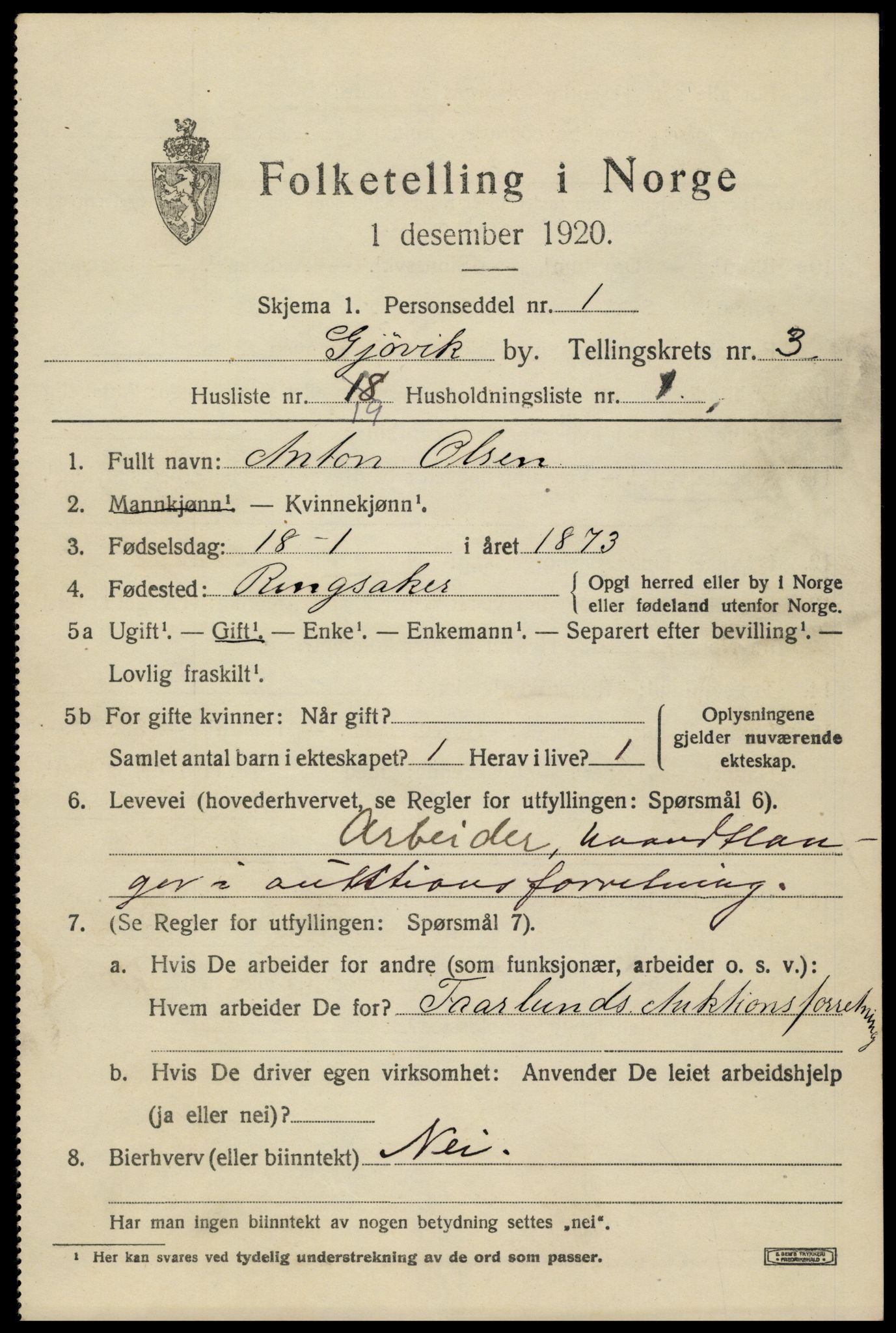 SAH, Folketelling 1920 for 0502 Gjøvik kjøpstad, 1920, s. 6550