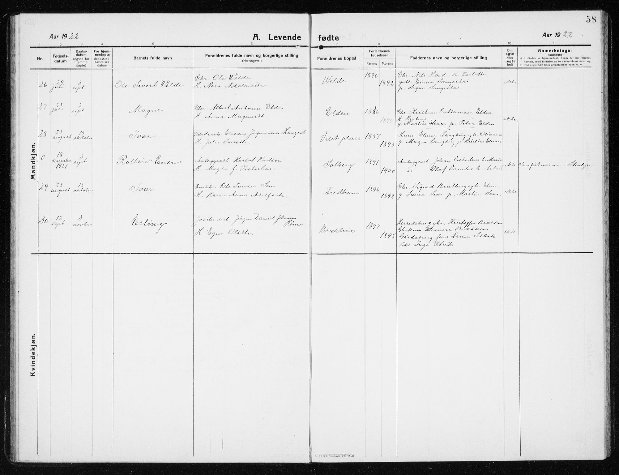 Ministerialprotokoller, klokkerbøker og fødselsregistre - Nord-Trøndelag, AV/SAT-A-1458/741/L0402: Klokkerbok nr. 741C03, 1911-1926, s. 58