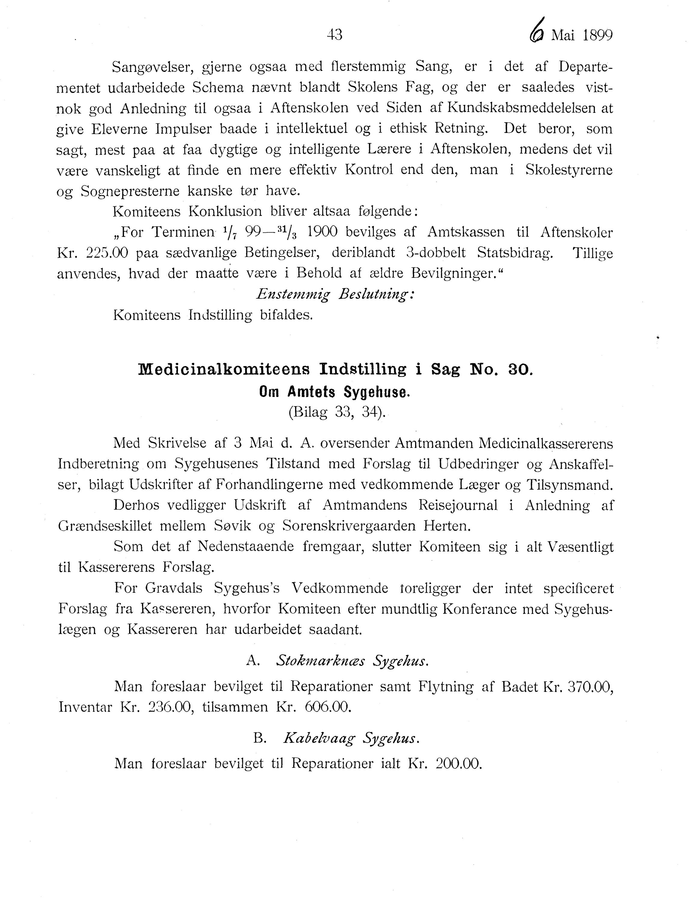 Nordland Fylkeskommune. Fylkestinget, AIN/NFK-17/176/A/Ac/L0022: Fylkestingsforhandlinger 1899, 1899