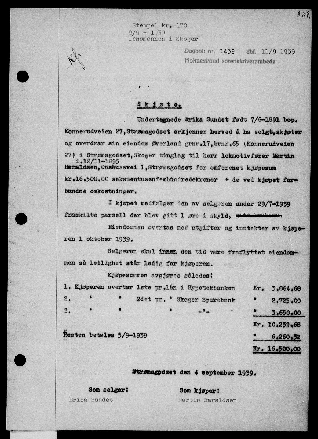 Holmestrand sorenskriveri, SAKO/A-67/G/Ga/Gaa/L0051: Pantebok nr. A-51, 1939-1940, Dagboknr: 1439/1939