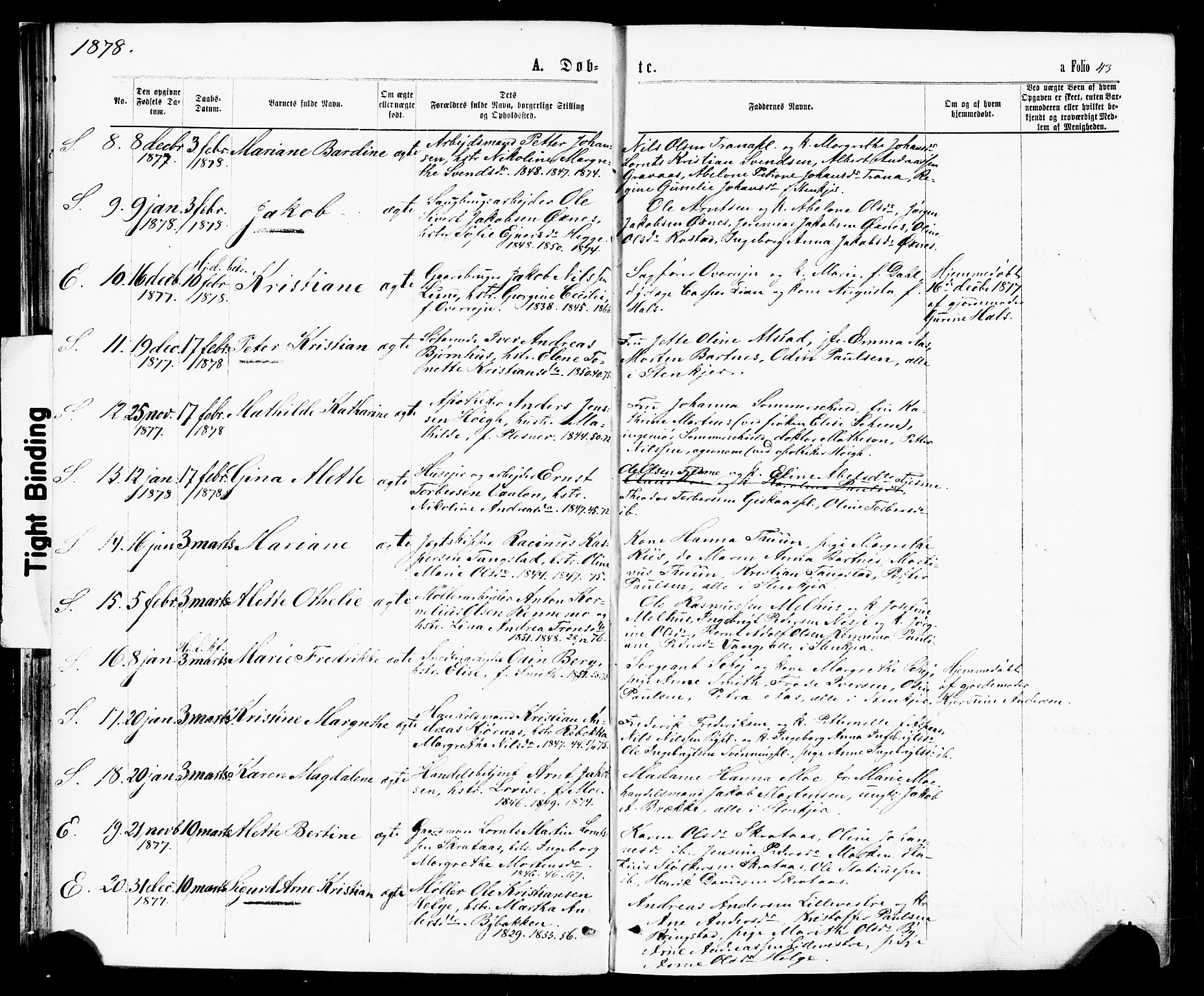 Ministerialprotokoller, klokkerbøker og fødselsregistre - Nord-Trøndelag, SAT/A-1458/739/L0370: Ministerialbok nr. 739A02, 1868-1881, s. 43