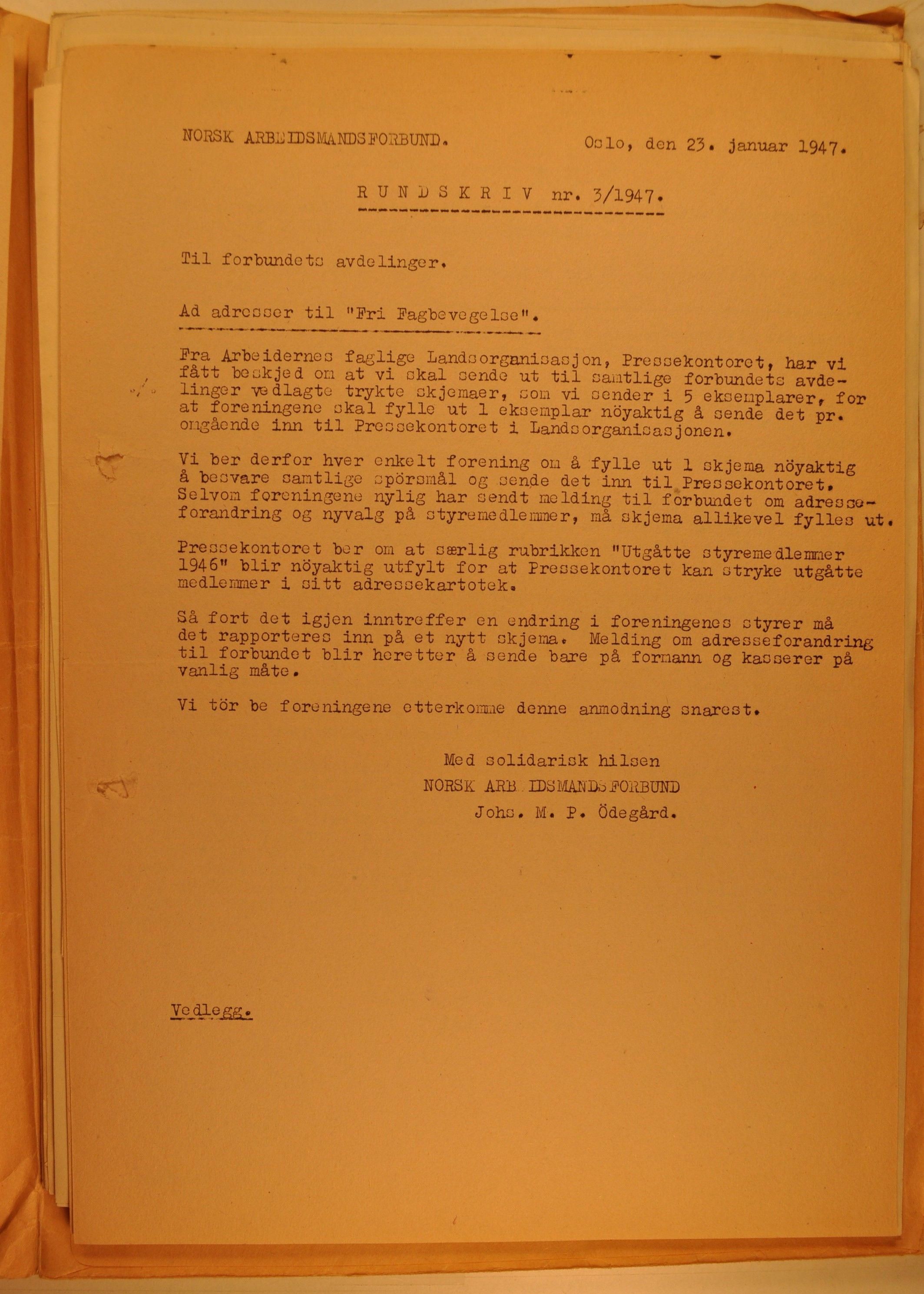 Hadeland Veiarbeiderforening, OARM/H-A-00304/D/Da/L0001/0015: Sakspapirer / Sakspapirer, 1947