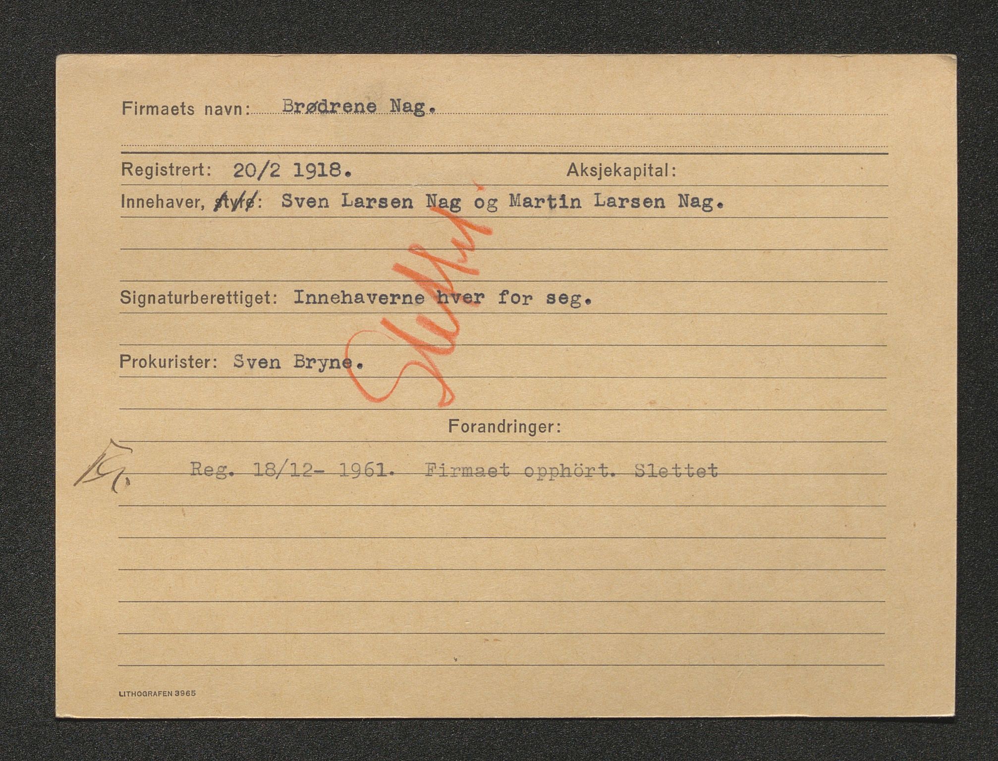 Stavanger byfogd, AV/SAST-A-101408/001/4/42/422/4221A/L0003: Register over slettede firma: L - O, 1891-1987, s. 442