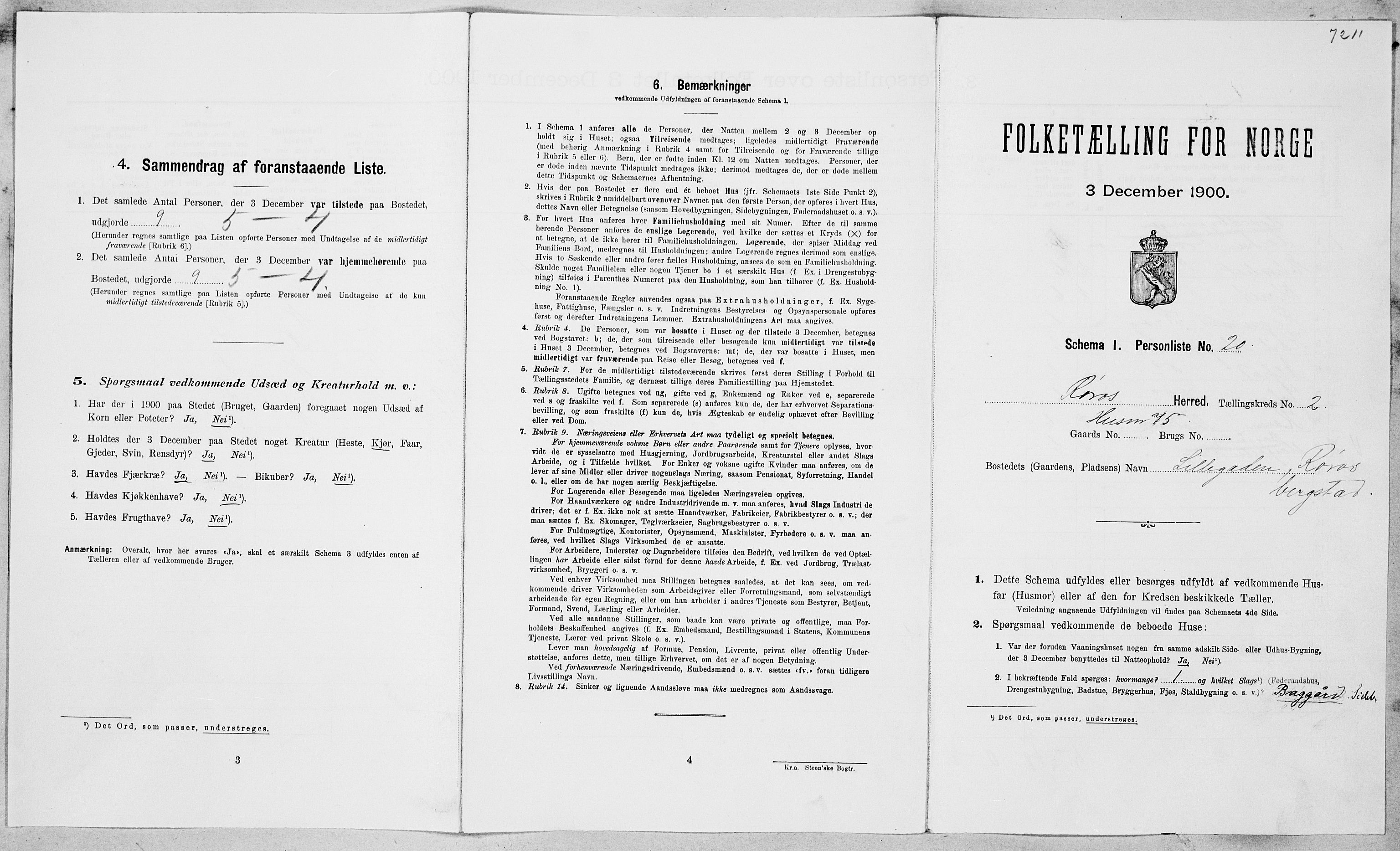 SAT, Folketelling 1900 for 1640 Røros herred, 1900, s. 184