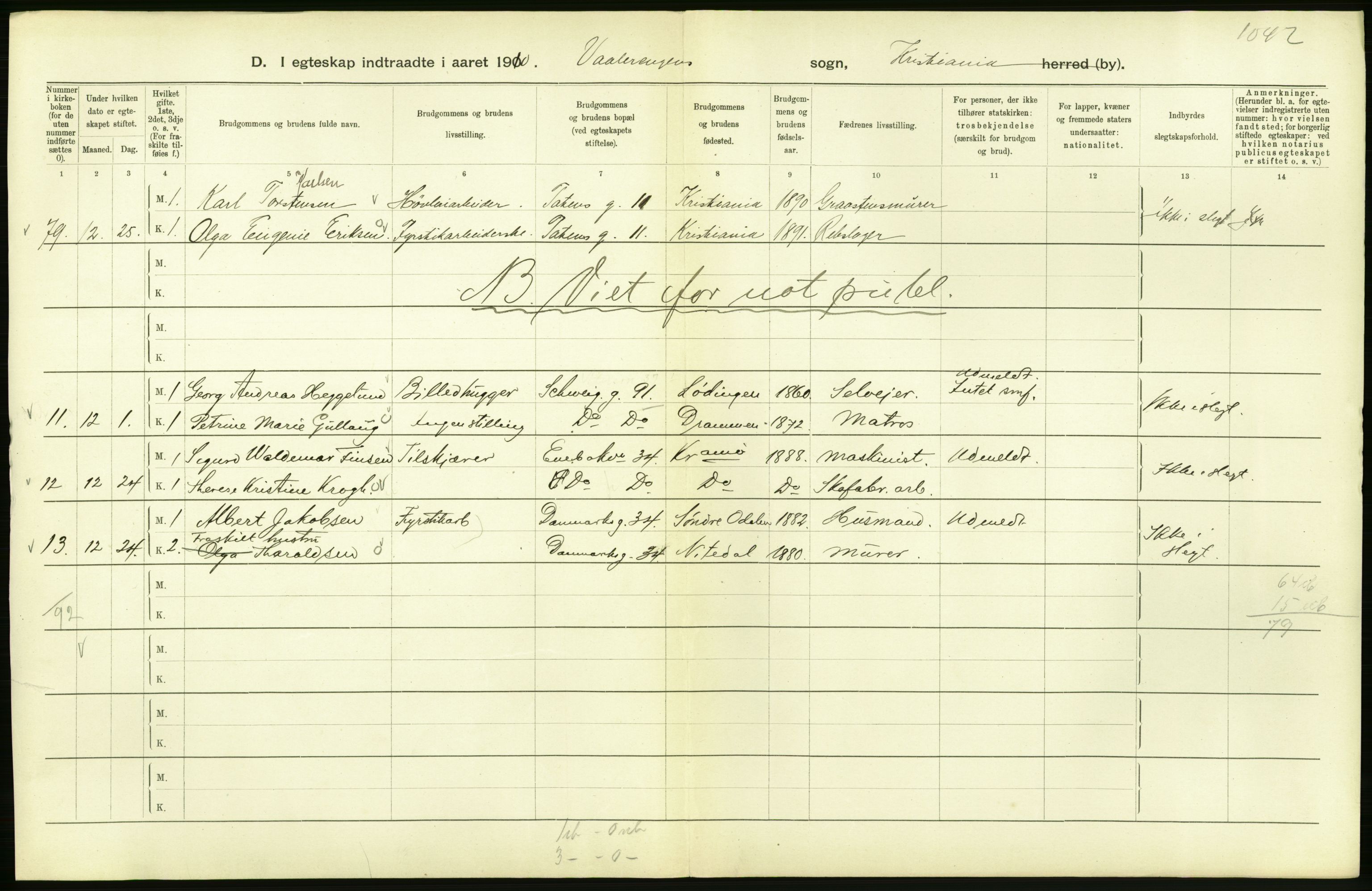 Statistisk sentralbyrå, Sosiodemografiske emner, Befolkning, RA/S-2228/D/Df/Dfa/Dfah/L0009: Kristiania: Gifte og dødfødte., 1910, s. 54