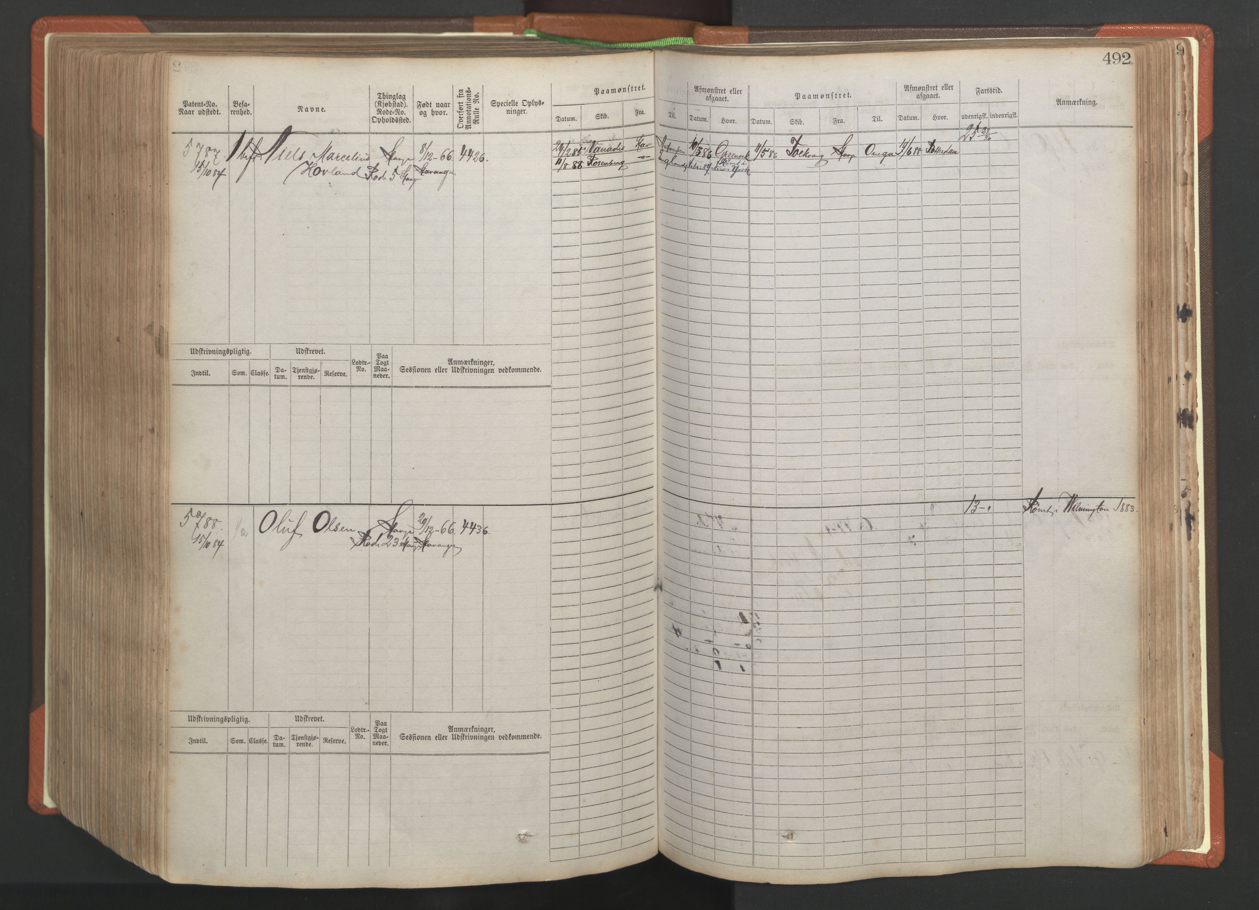 Stavanger sjømannskontor, AV/SAST-A-102006/F/Fb/Fbb/L0009: Sjøfartshovedrulle, patentnr. 4805-6006, 1879-1887, s. 498