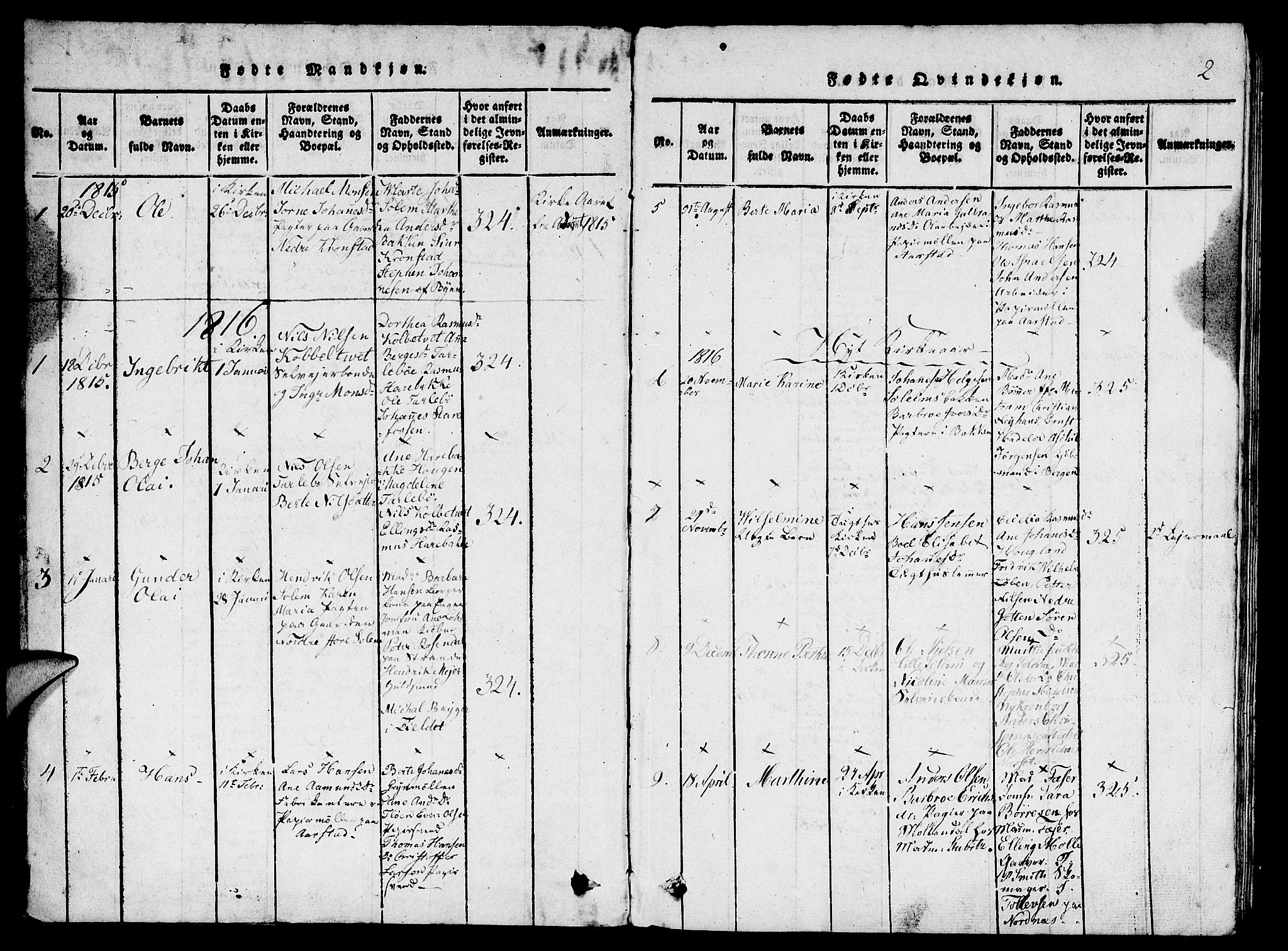 St. Jørgens hospital og Årstad sokneprestembete, AV/SAB-A-99934: Klokkerbok nr. A 1, 1816-1843, s. 2