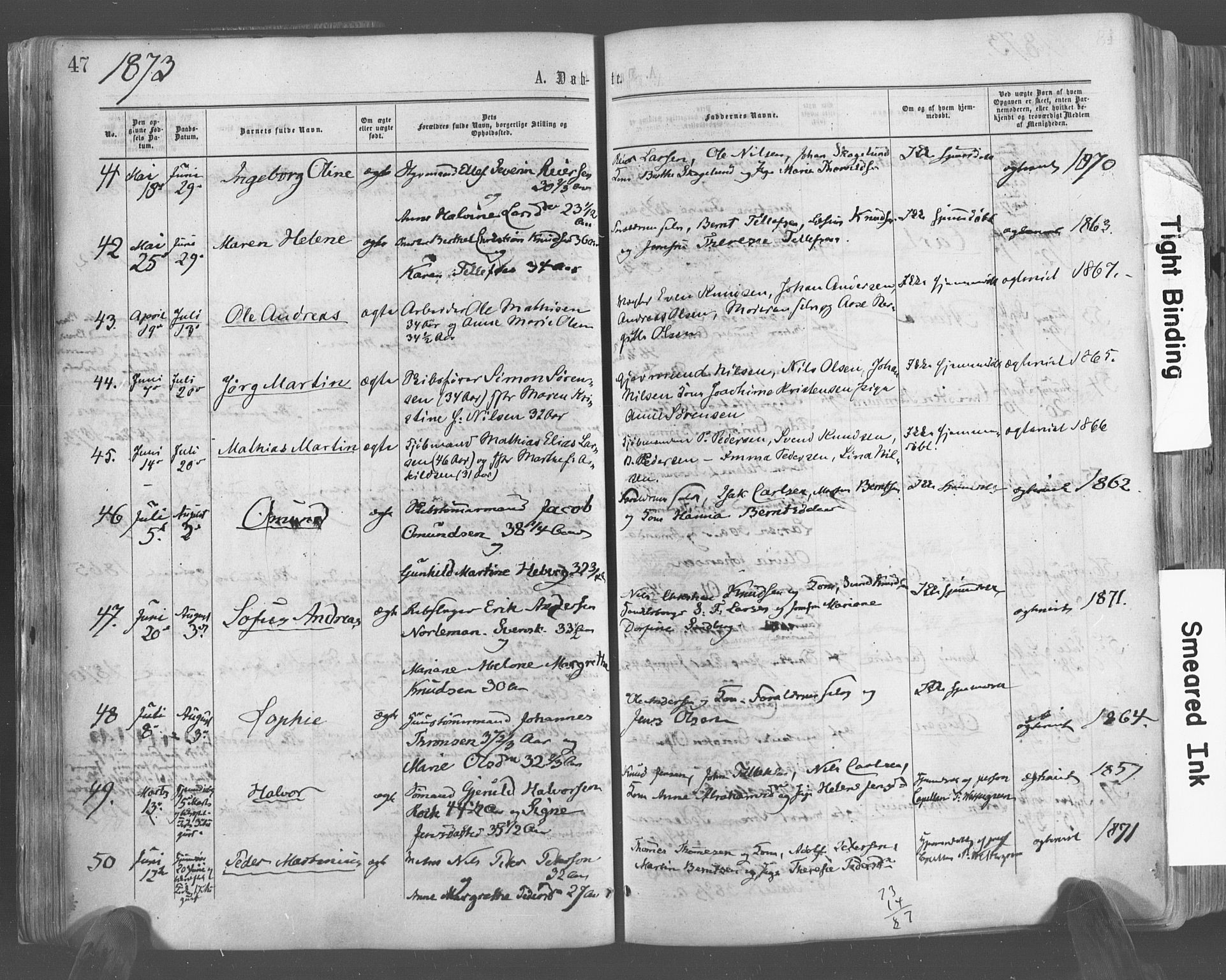 Risør sokneprestkontor, AV/SAK-1111-0035/F/Fa/L0004: Ministerialbok nr. A 4, 1865-1882, s. 47
