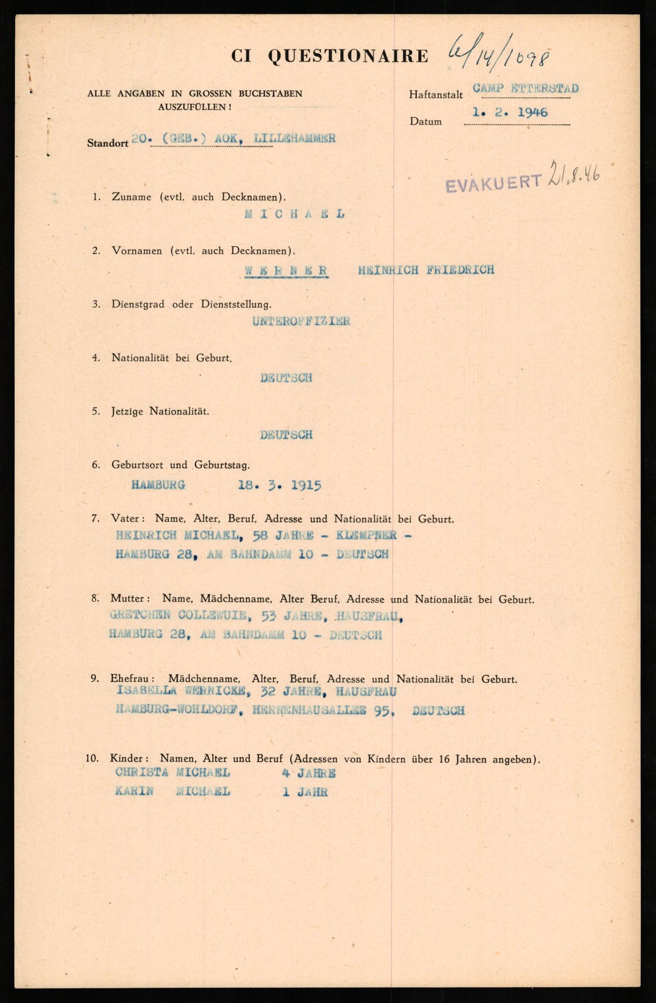 Forsvaret, Forsvarets overkommando II, AV/RA-RAFA-3915/D/Db/L0022: CI Questionaires. Tyske okkupasjonsstyrker i Norge. Tyskere., 1945-1946, s. 139