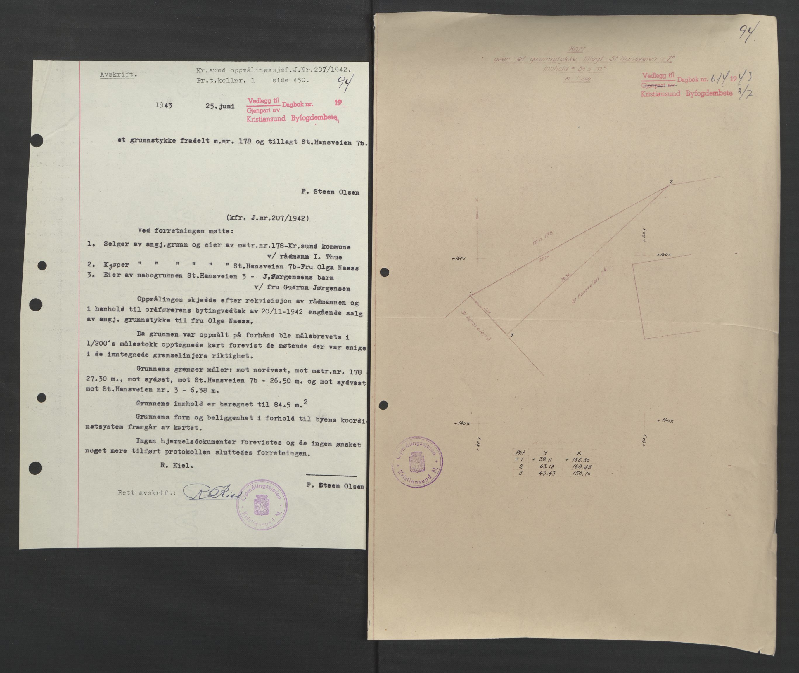 Kristiansund byfogd, AV/SAT-A-4587/A/27: Pantebok nr. 37, 1942-1945, Dagboknr: 614/1943