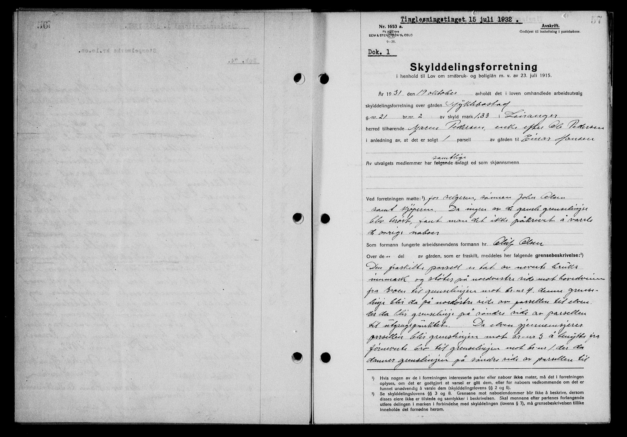 Steigen og Ofoten sorenskriveri, SAT/A-0030/1/2/2C/L0020/0002: Pantebok nr. 23 og 25-I, 1932-1932, Tingl.dato: 15.07.1932