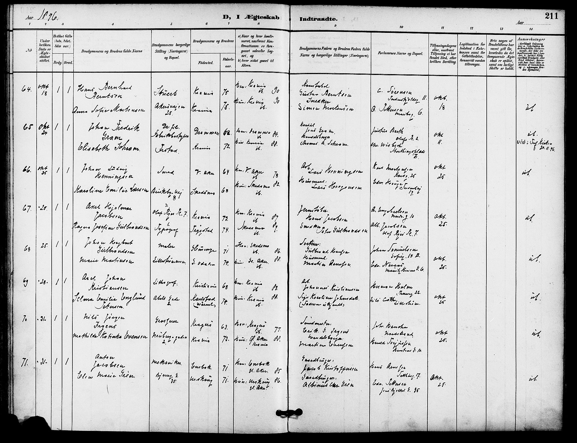 Gamle Aker prestekontor Kirkebøker, AV/SAO-A-10617a/F/L0009: Ministerialbok nr. 9, 1890-1898, s. 211