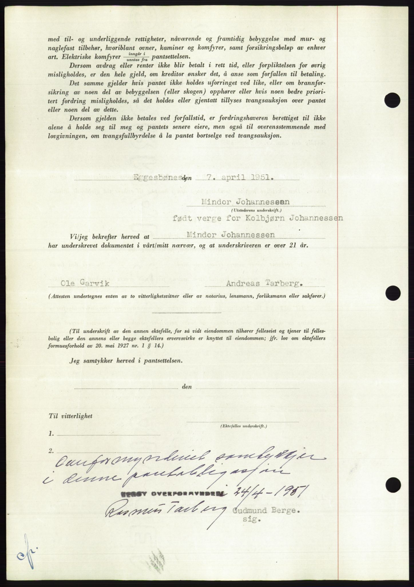 Søre Sunnmøre sorenskriveri, AV/SAT-A-4122/1/2/2C/L0120: Pantebok nr. 8B, 1951-1951, Dagboknr: 785/1951