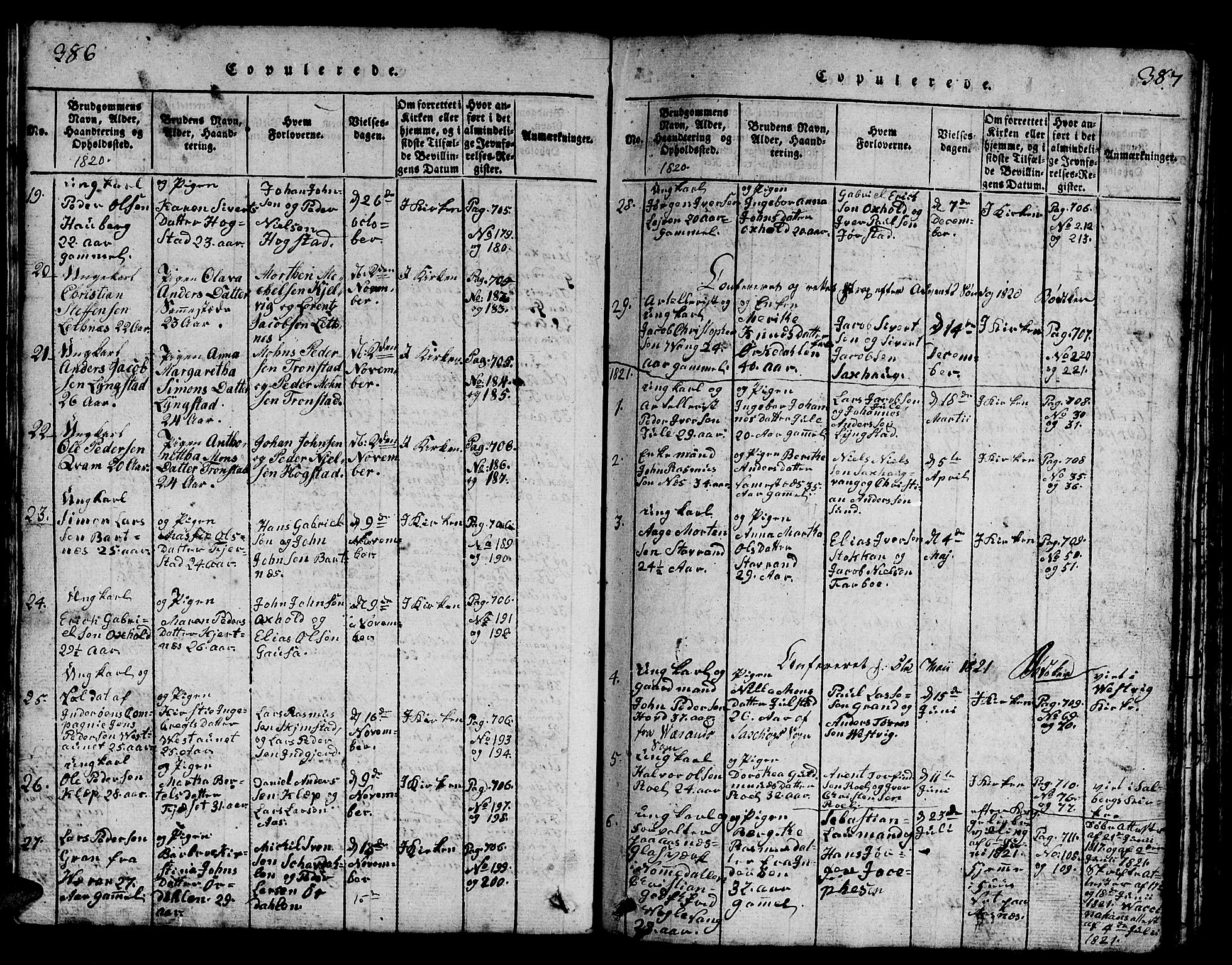 Ministerialprotokoller, klokkerbøker og fødselsregistre - Nord-Trøndelag, SAT/A-1458/730/L0298: Klokkerbok nr. 730C01, 1816-1849, s. 386-387