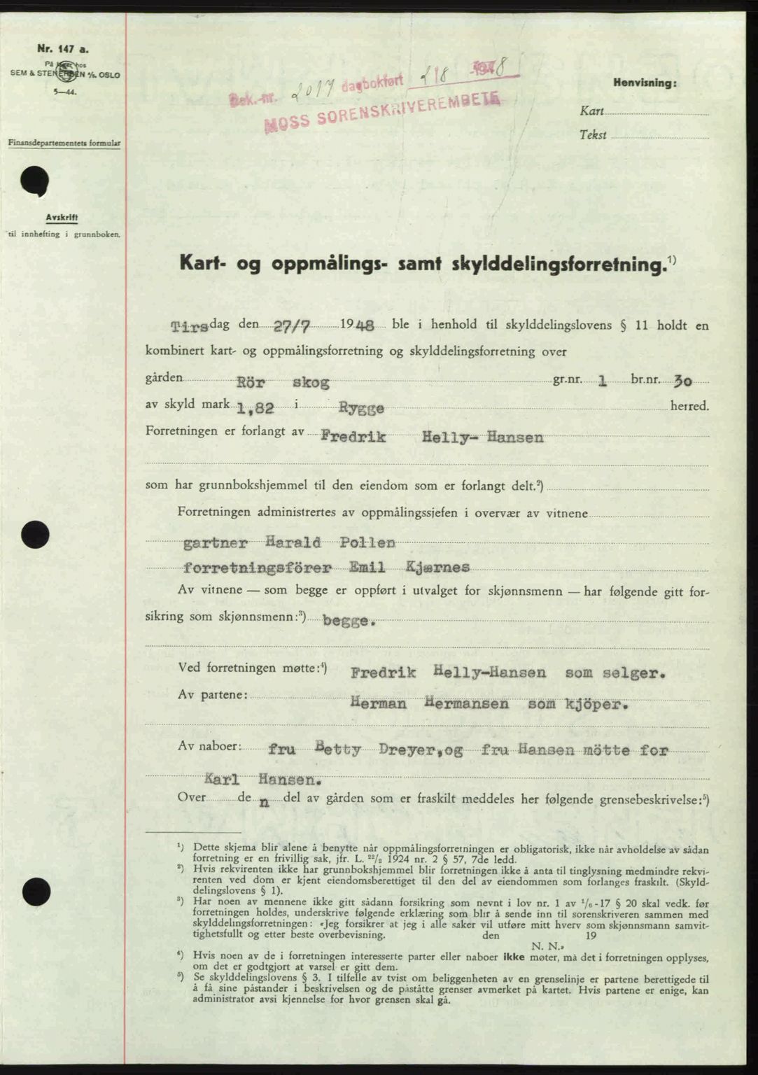 Moss sorenskriveri, SAO/A-10168: Pantebok nr. A20, 1948-1948, Dagboknr: 2017/1948