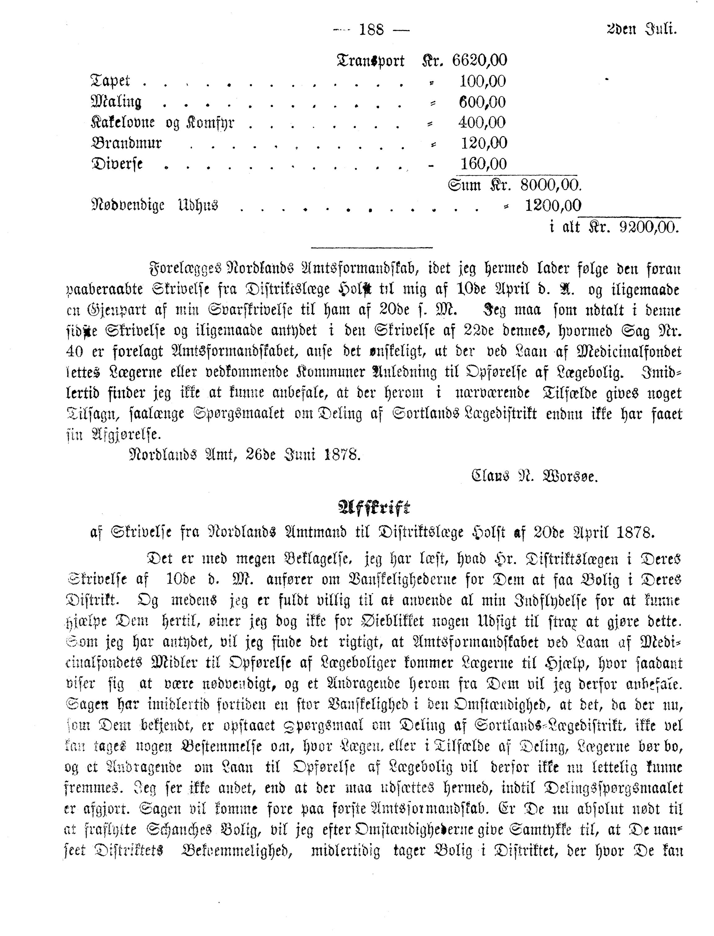 Nordland Fylkeskommune. Fylkestinget, AIN/NFK-17/176/A/Ac/L0010: Fylkestingsforhandlinger 1874-1880, 1874-1880