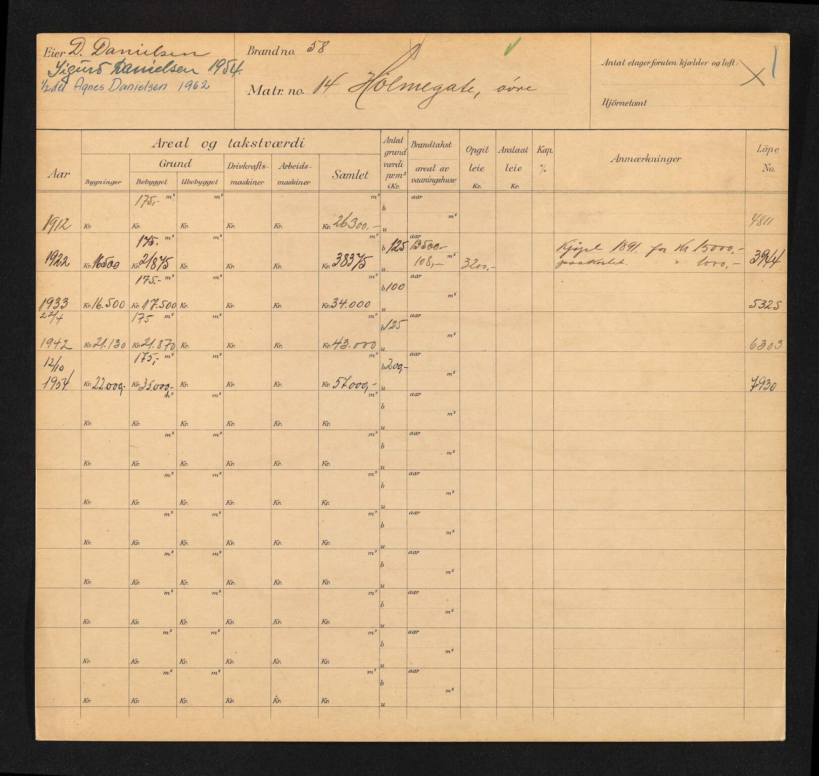 Stavanger kommune. Skattetakstvesenet, BYST/A-0440/F/Fa/Faa/L0046/0008: Skattetakstkort / Øvre Holmegate 12 - Øvre Kleivegate 14