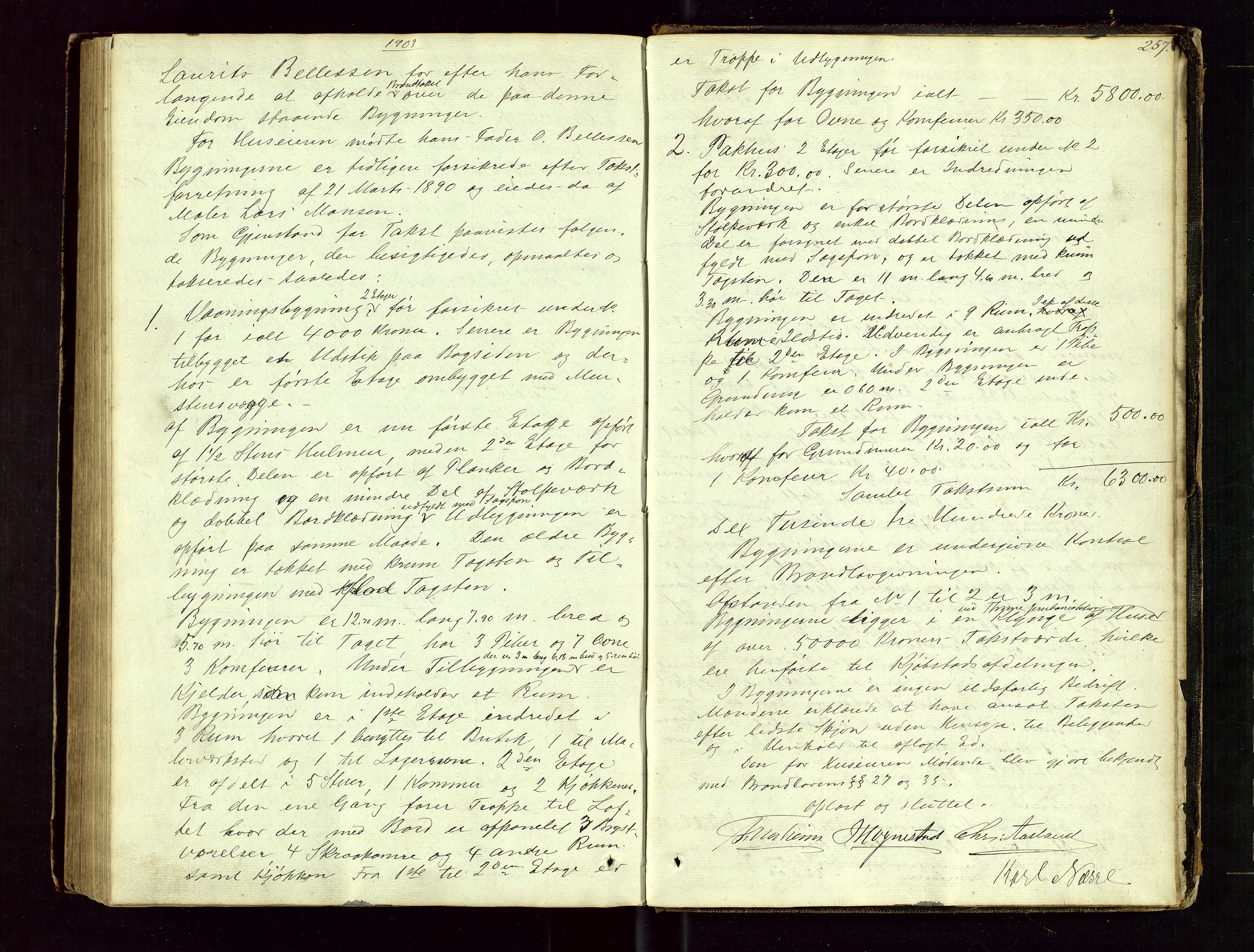 Time lensmannskontor, SAST/A-100420/Goa/L0001: "Brandtaxations-Protocol for Houglands Thinglaug", 1846-1904, s. 256b-257a