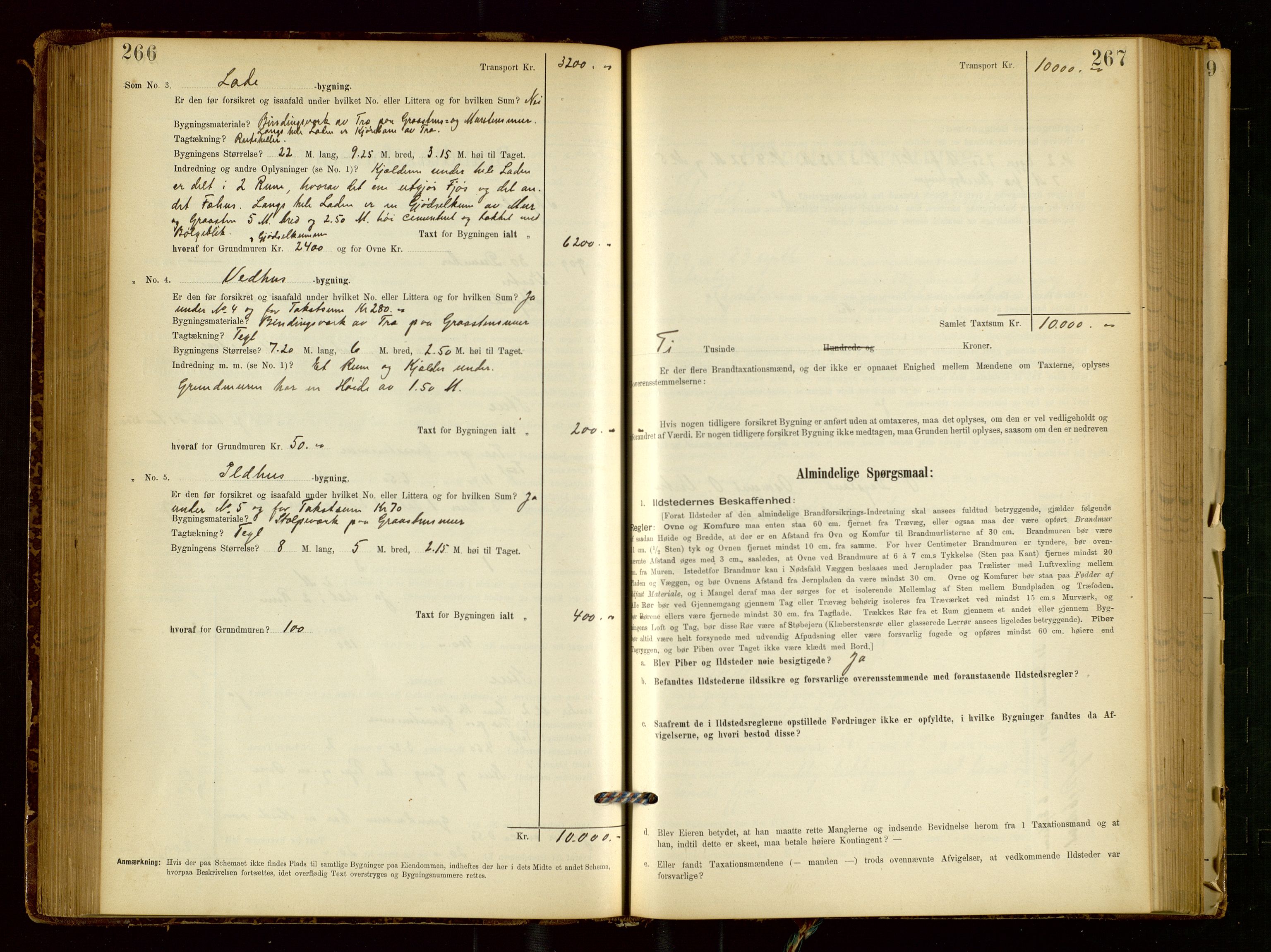 Skjold lensmannskontor, SAST/A-100182/Gob/L0001: "Brandtaxationsprotokol for Skjold Lensmandsdistrikt Ryfylke Fogderi", 1894-1939, s. 266-267