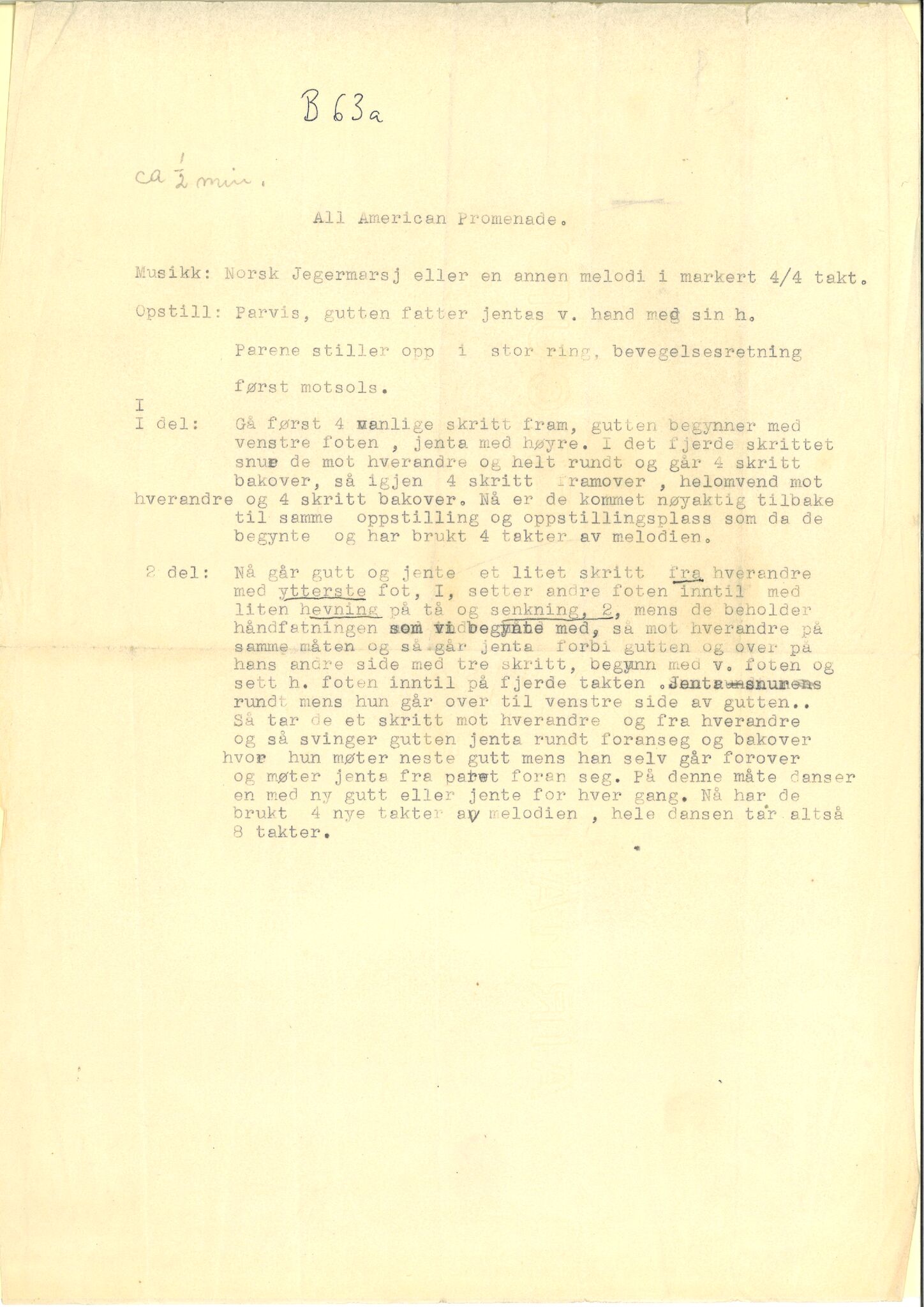 Samling etter Klara Semb, NSFF/KS/B/063: Rettleiing til "All American Promenade" og kladd til Norske Folkedansar II, s. 5
