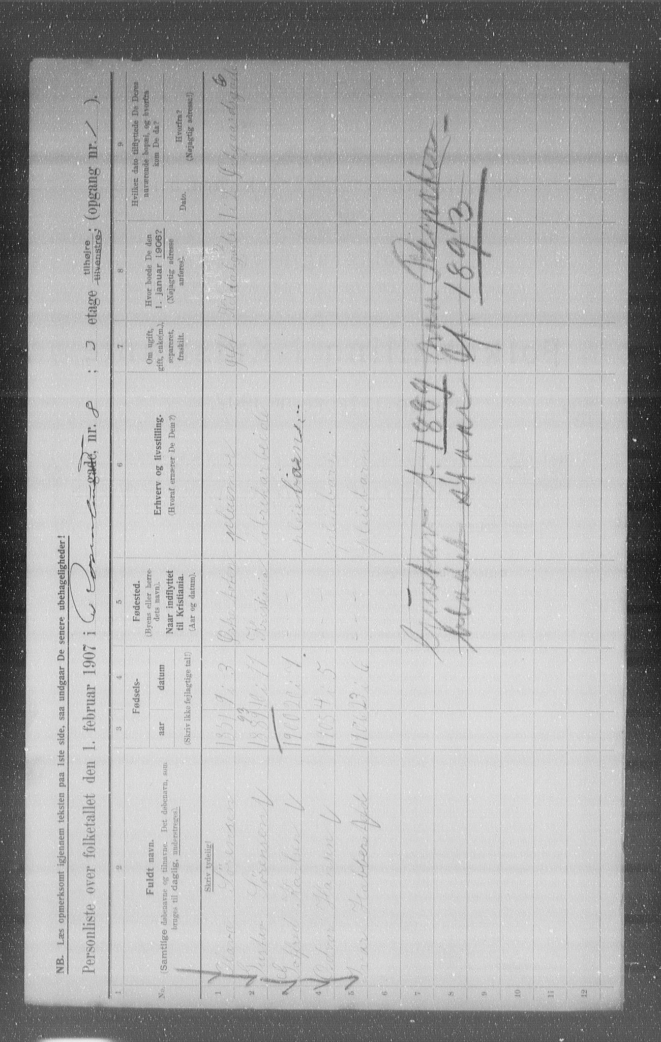 OBA, Kommunal folketelling 1.2.1907 for Kristiania kjøpstad, 1907, s. 42941