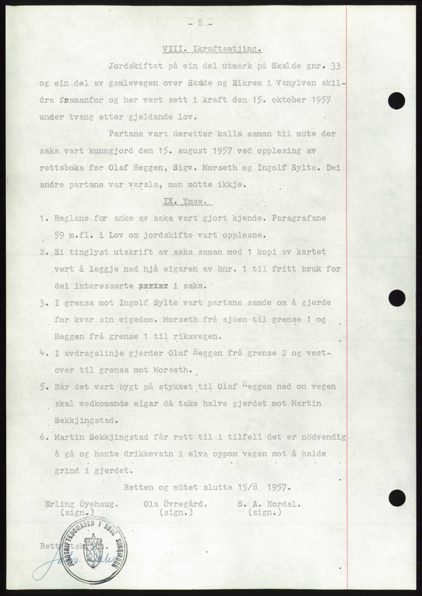 Søre Sunnmøre sorenskriveri, AV/SAT-A-4122/1/2/2C/L0108: Pantebok nr. 34A, 1957-1958, Dagboknr: 3138/1957