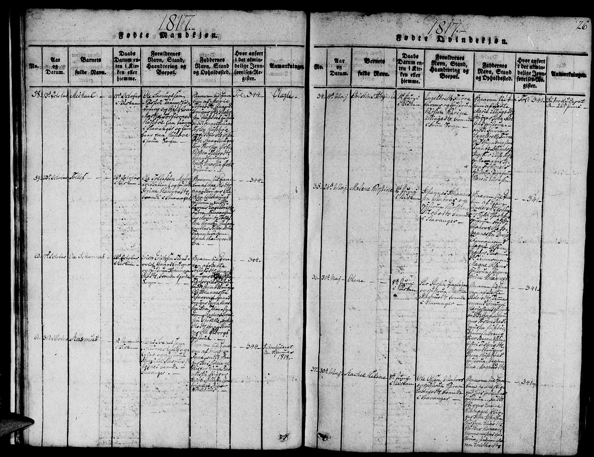 Domkirken sokneprestkontor, AV/SAST-A-101812/001/30/30BA/L0008: Ministerialbok nr. A 8, 1816-1821, s. 26