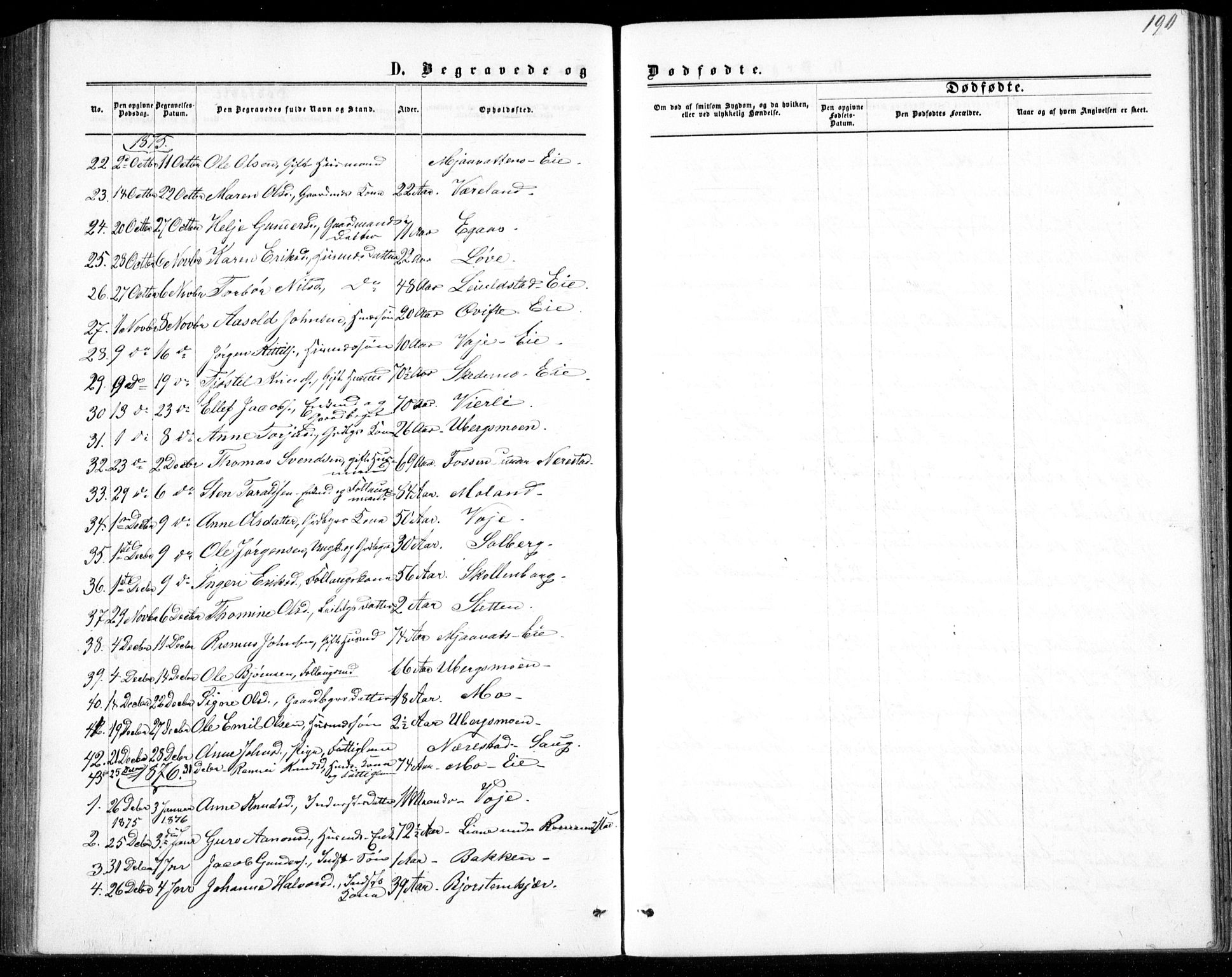 Gjerstad sokneprestkontor, SAK/1111-0014/F/Fb/Fbb/L0003: Klokkerbok nr. B 3, 1862-1889, s. 190