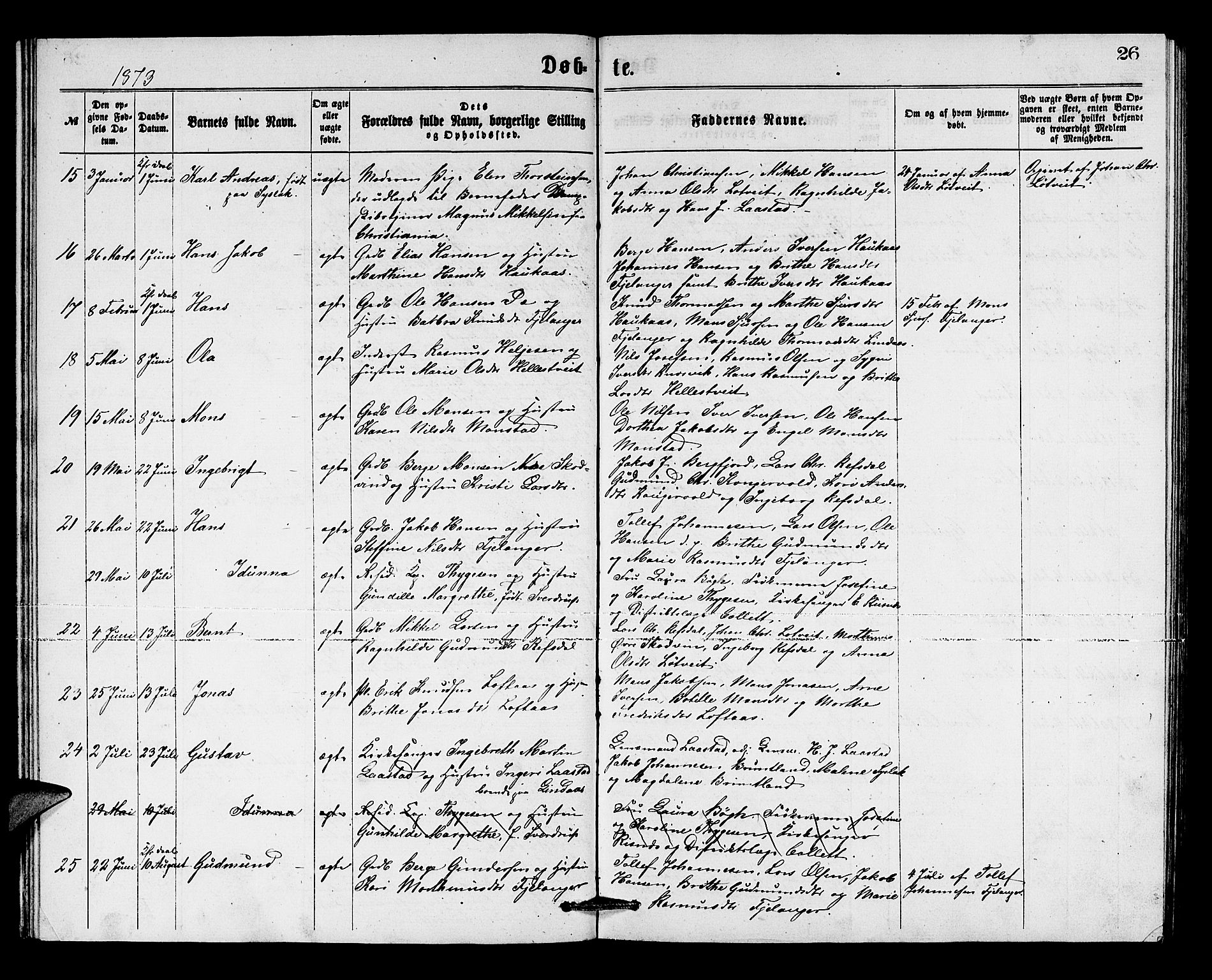 Lindås Sokneprestembete, AV/SAB-A-76701/H/Hab/Habb/L0002: Klokkerbok nr. B 2, 1867-1885, s. 26