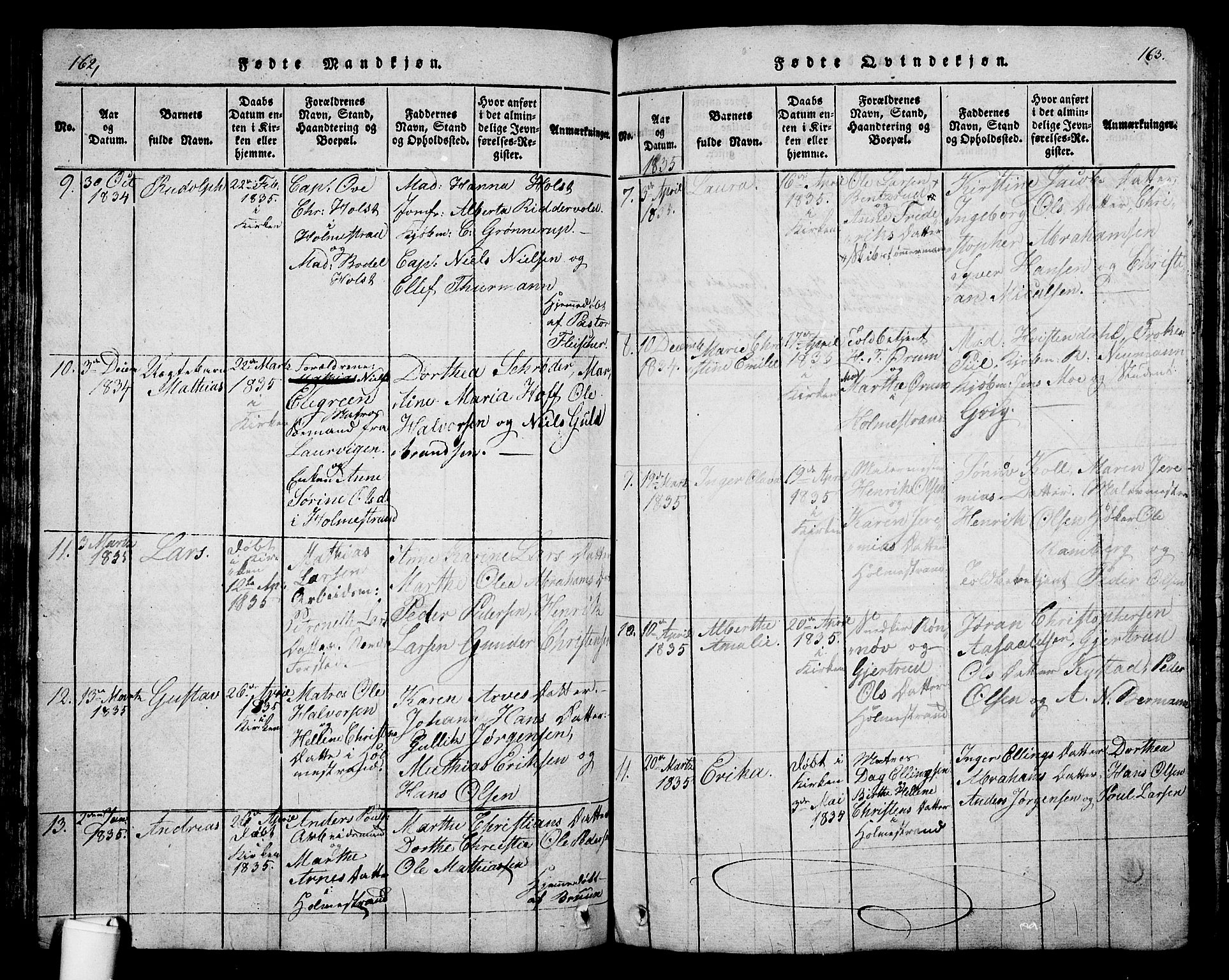 Holmestrand kirkebøker, AV/SAKO-A-346/G/Ga/L0001: Klokkerbok nr. 1, 1814-1848, s. 162-163