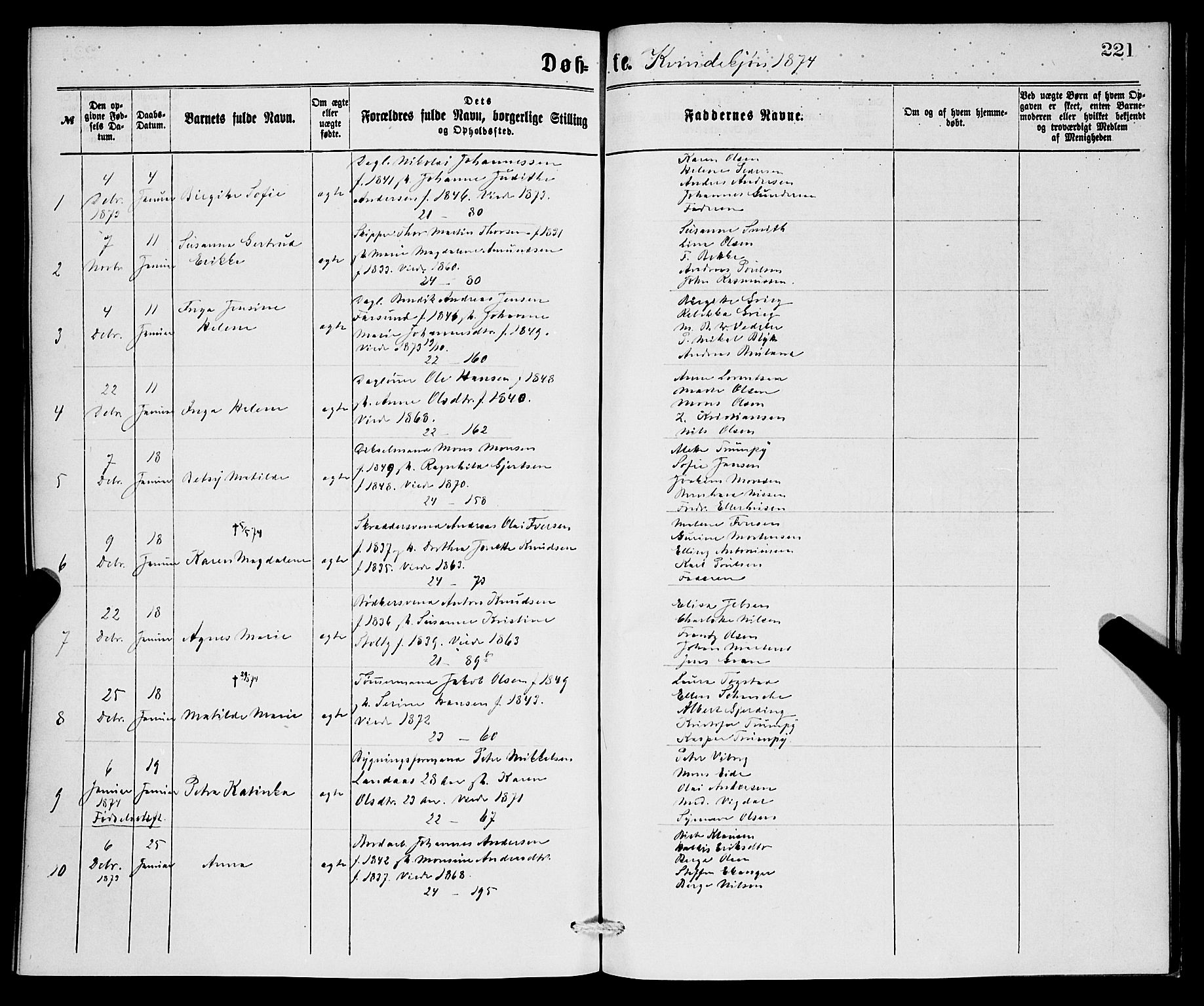 Korskirken sokneprestembete, AV/SAB-A-76101/H/Hab: Klokkerbok nr. B 6, 1869-1874, s. 221