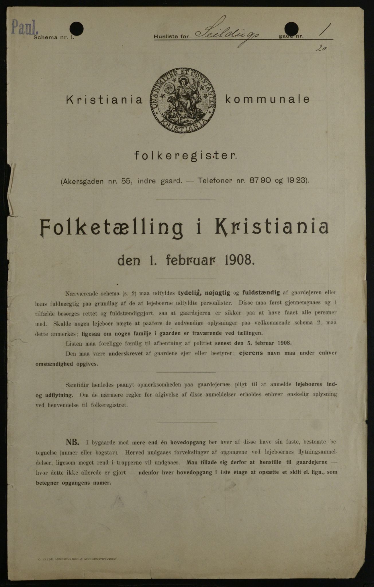 OBA, Kommunal folketelling 1.2.1908 for Kristiania kjøpstad, 1908, s. 84437