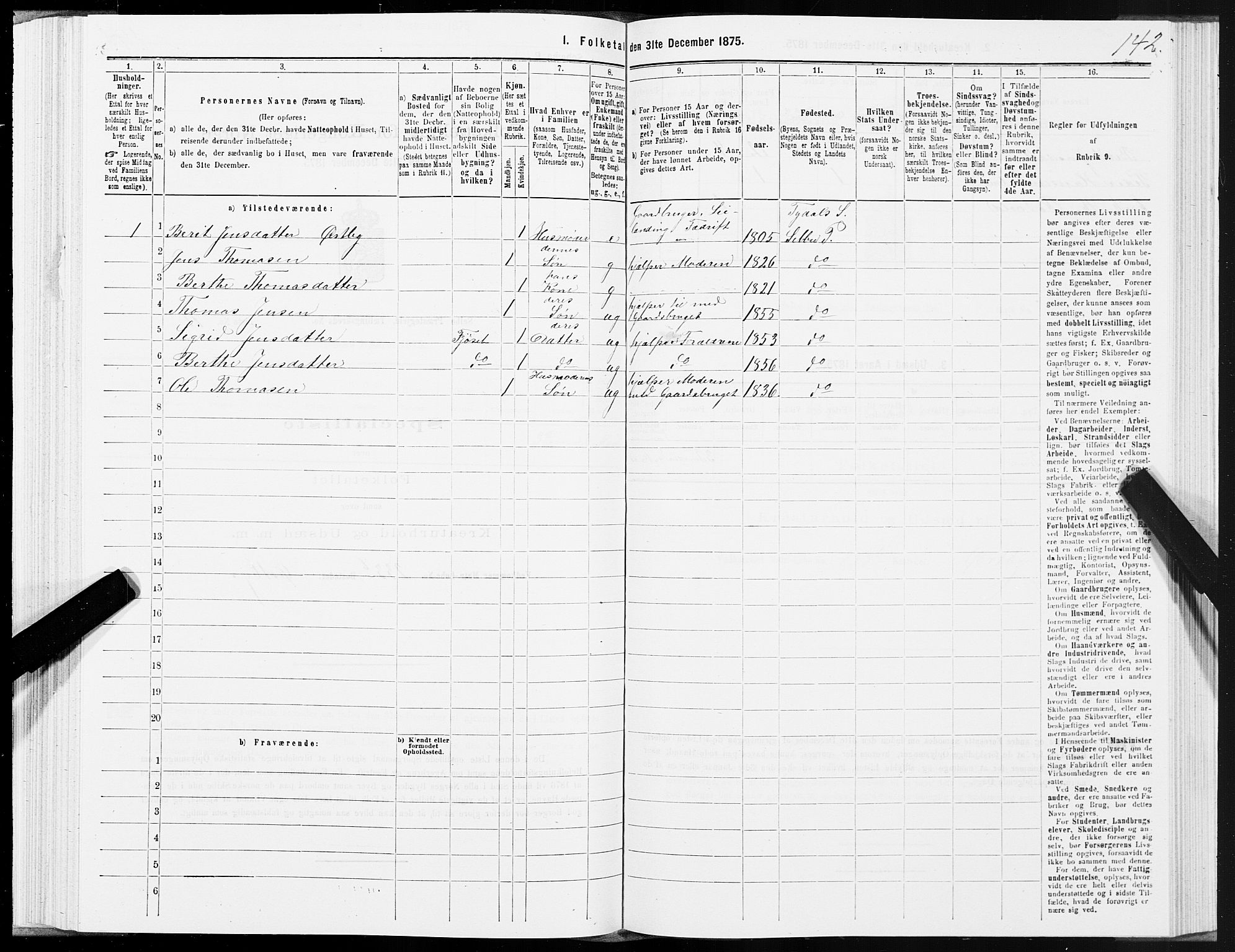 SAT, Folketelling 1875 for 1664P Selbu prestegjeld, 1875, s. 7142