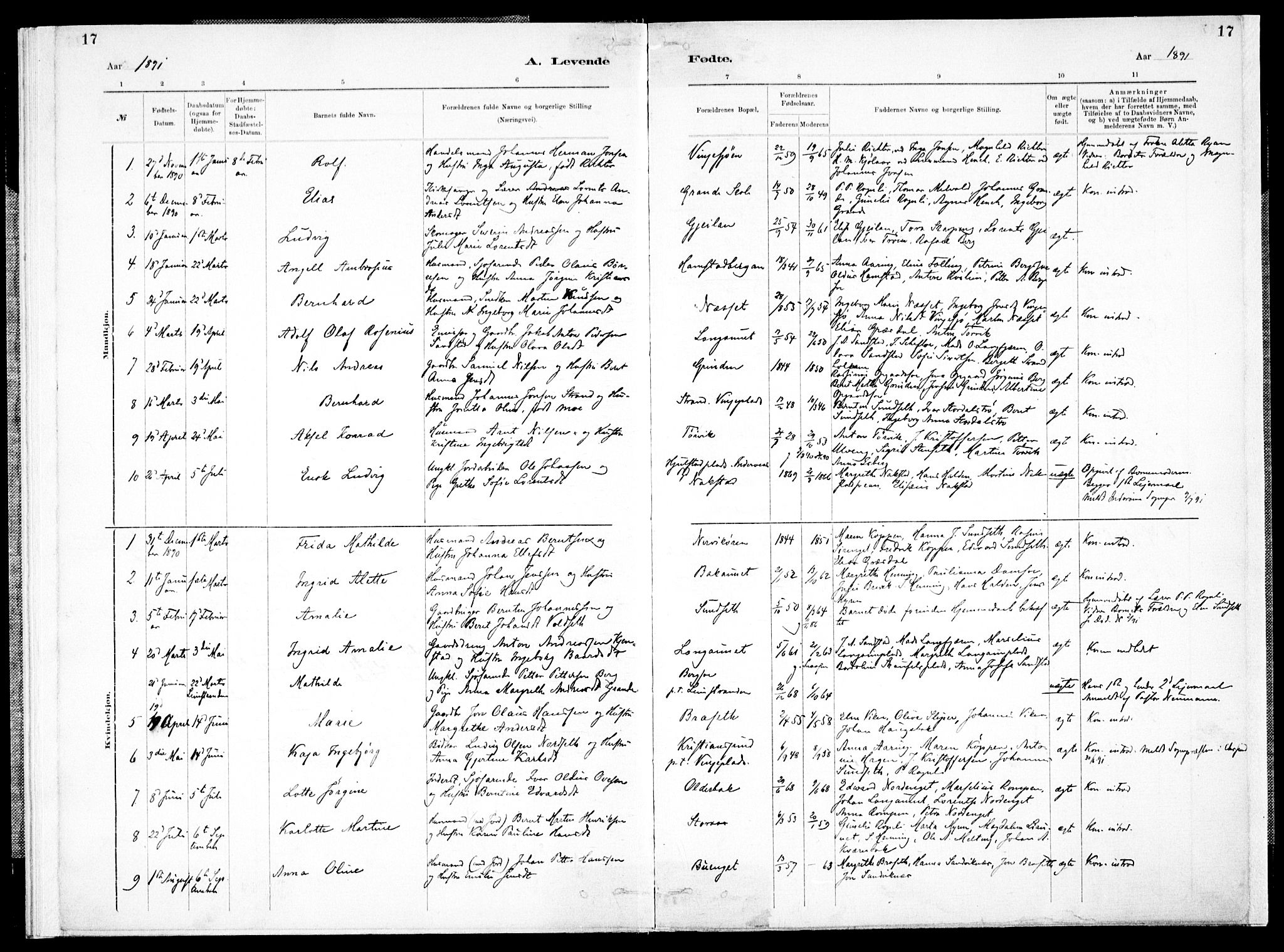 Ministerialprotokoller, klokkerbøker og fødselsregistre - Nord-Trøndelag, AV/SAT-A-1458/733/L0325: Ministerialbok nr. 733A04, 1884-1908, s. 17