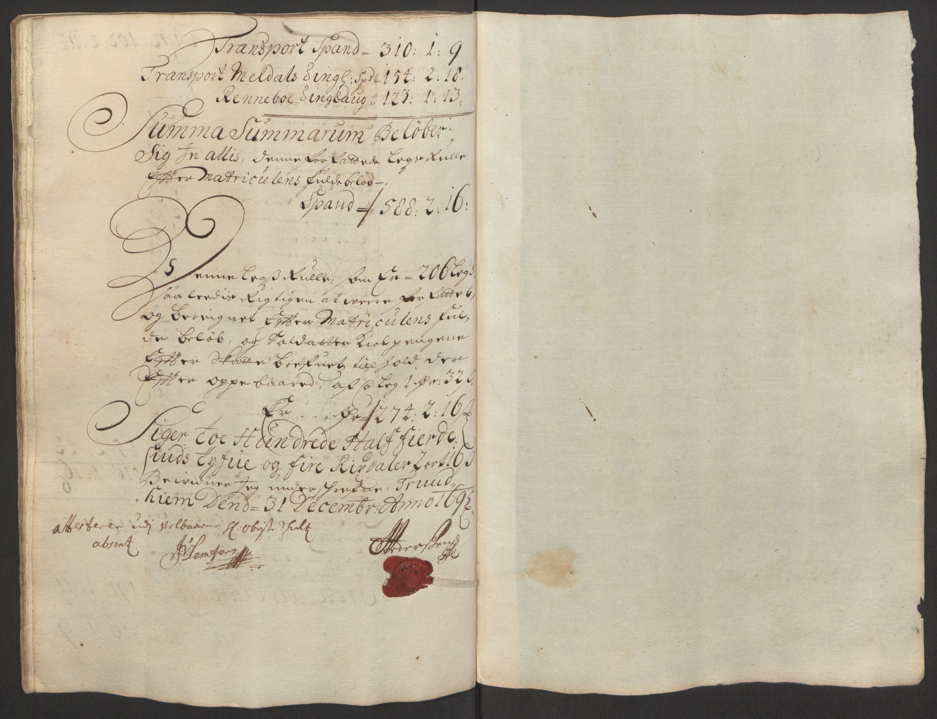 Rentekammeret inntil 1814, Reviderte regnskaper, Fogderegnskap, AV/RA-EA-4092/R60/L3945: Fogderegnskap Orkdal og Gauldal, 1695, s. 120