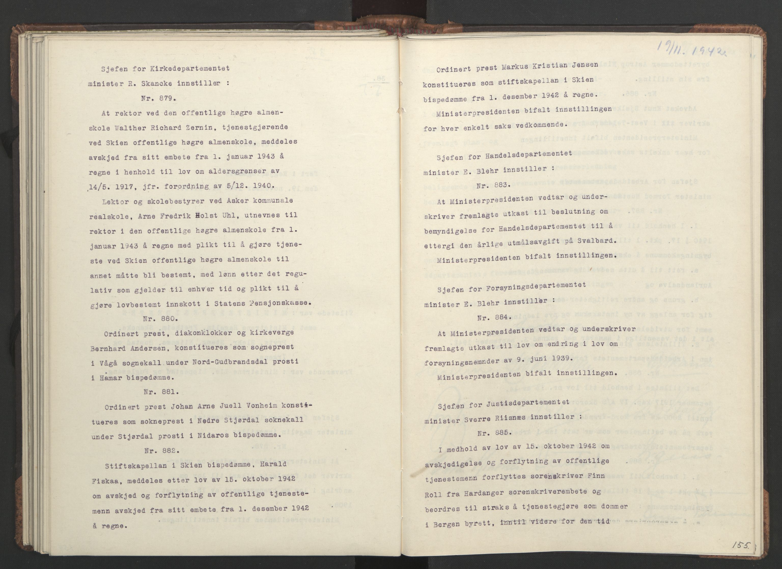 NS-administrasjonen 1940-1945 (Statsrådsekretariatet, de kommisariske statsråder mm), AV/RA-S-4279/D/Da/L0001: Beslutninger og tillegg (1-952 og 1-32), 1942, s. 158